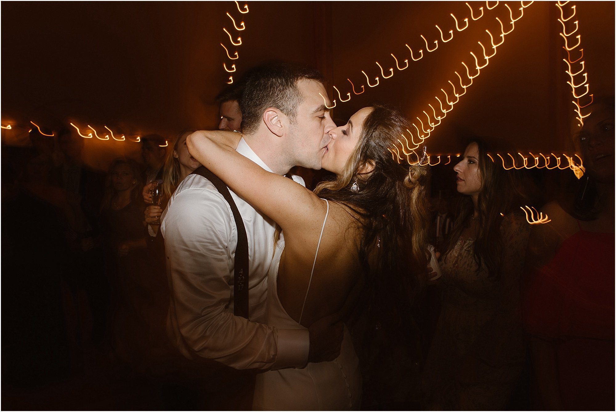 Bride and Groom kissing on dance floor at RT Lodge Wedding