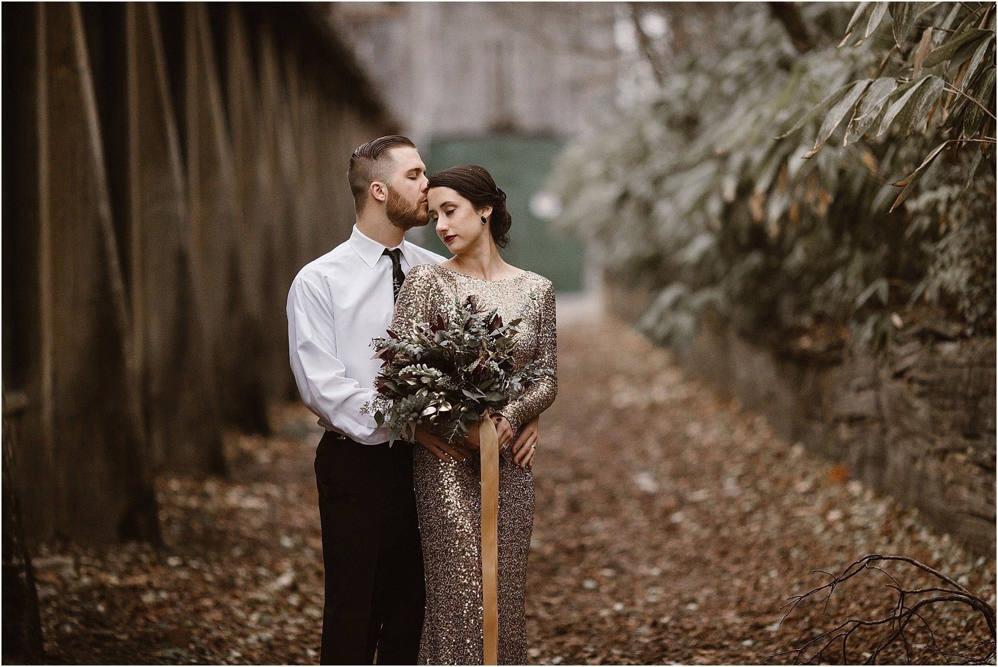 black and gold wedding inspiration at Historic Marble Factory in Knoxville