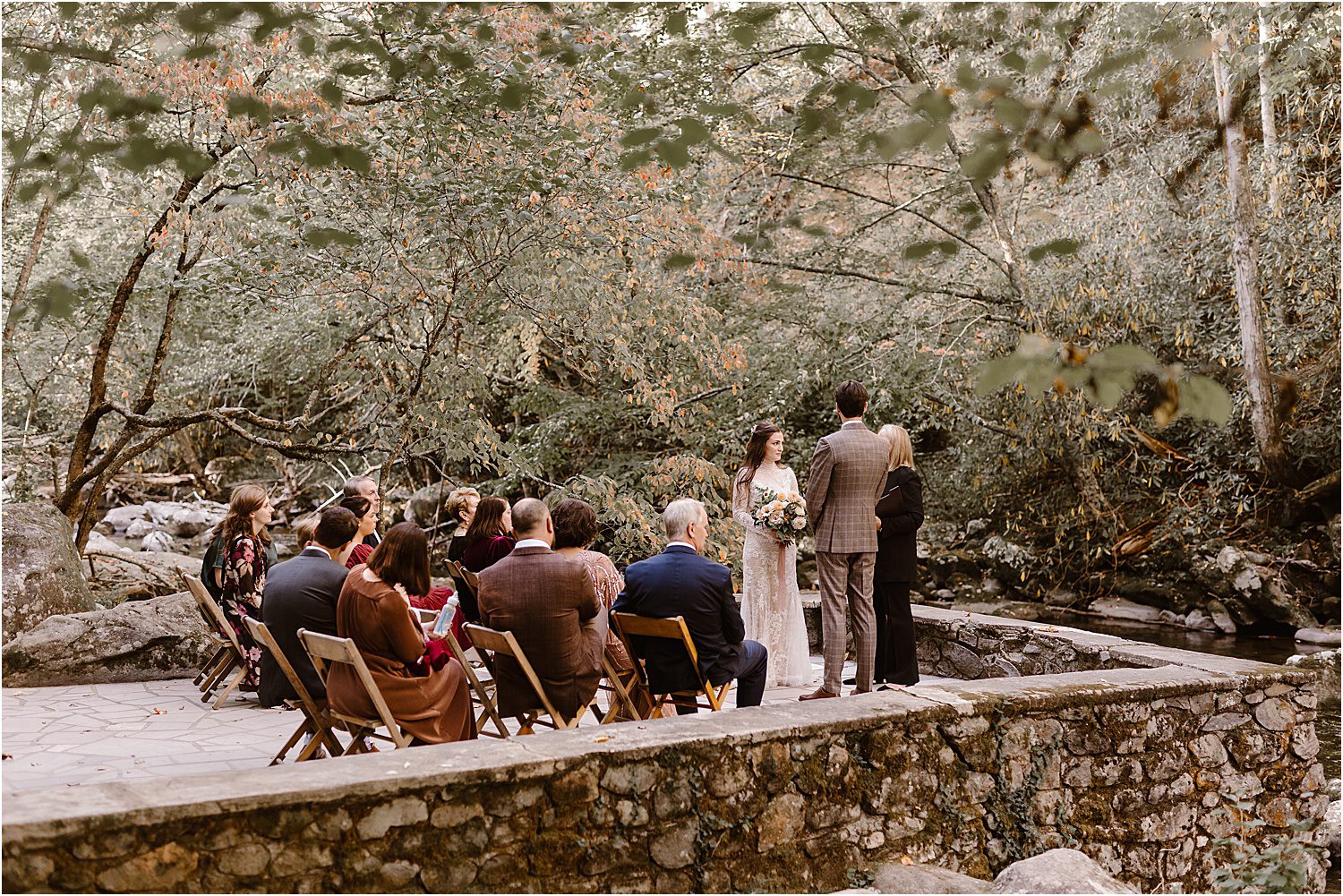 fall elopement on the stone patio in the national parks