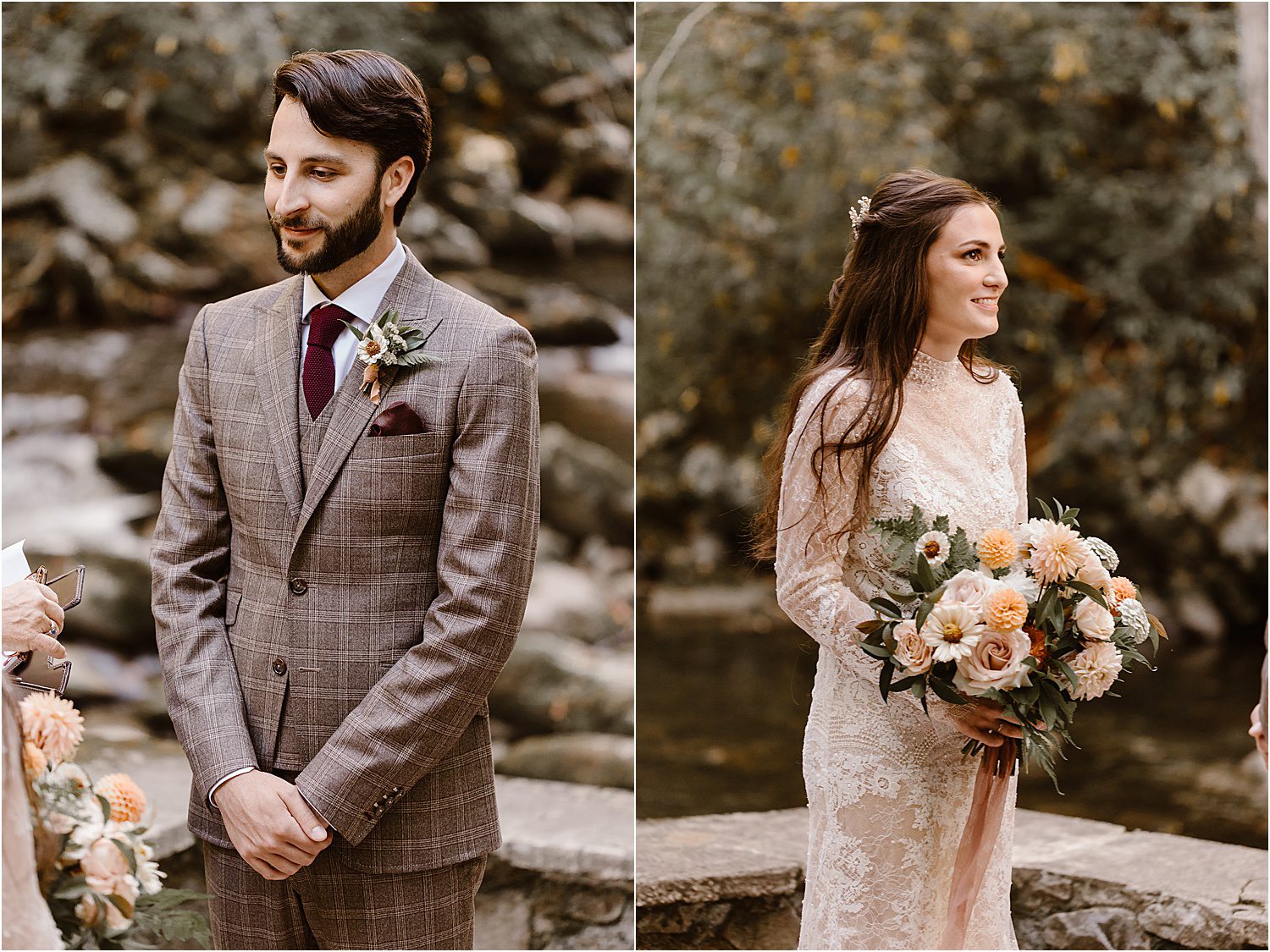 bride and groom portraits at elopement in October