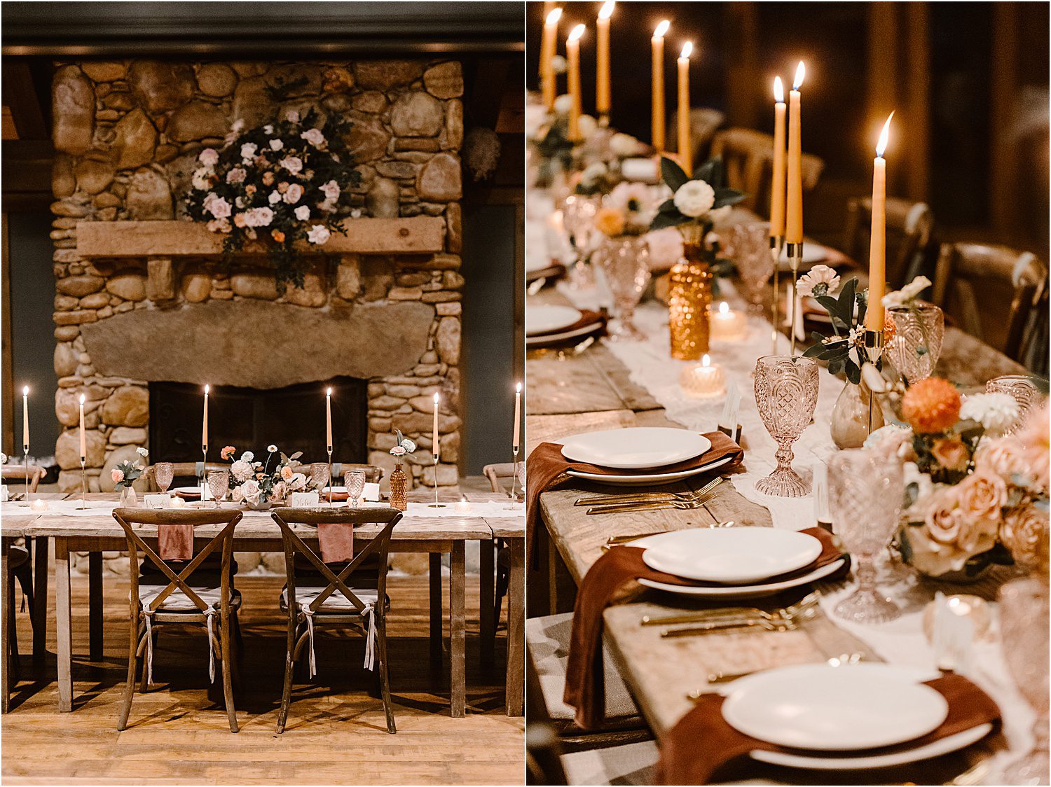 farmhouse-style dinner for wedding at Treehouse Grove At Norton Creek Resort