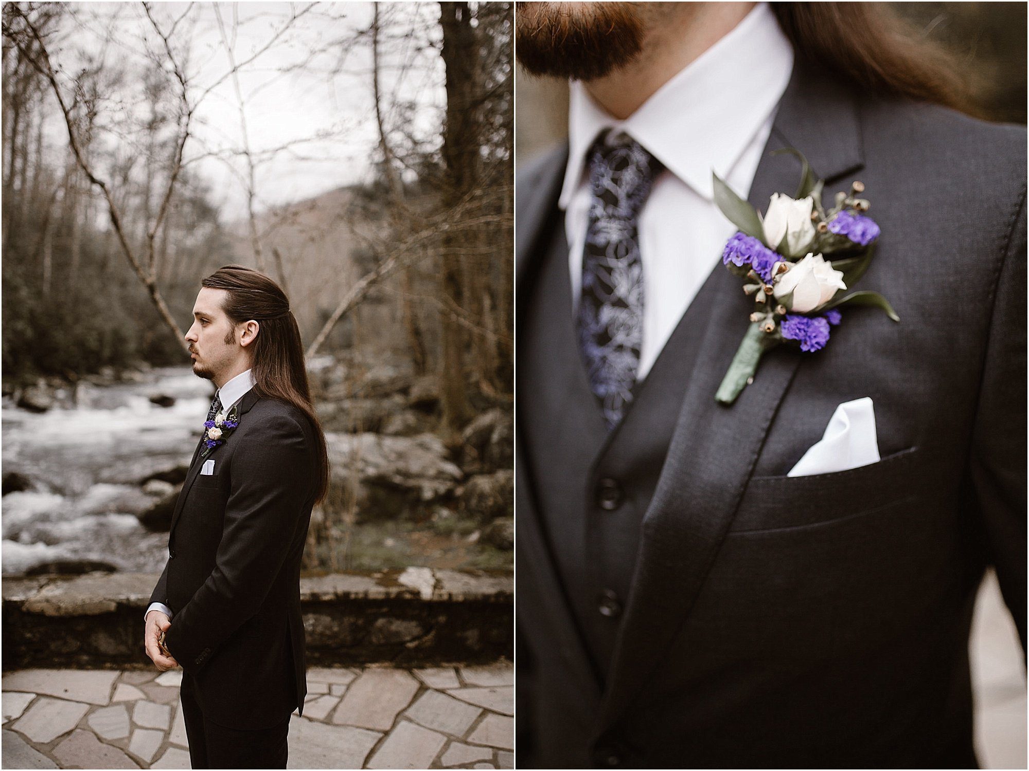 Groom waiting for bride at First Look at Elopement