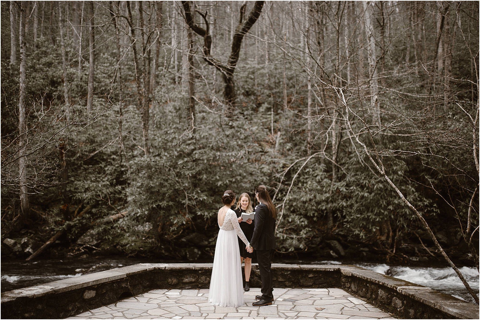 Elopement on back patio at Spence Cabin in Smokies