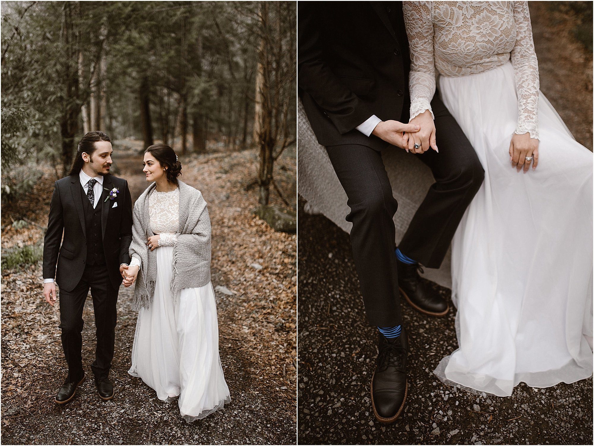 Bride and Groom walking with each other at elopement