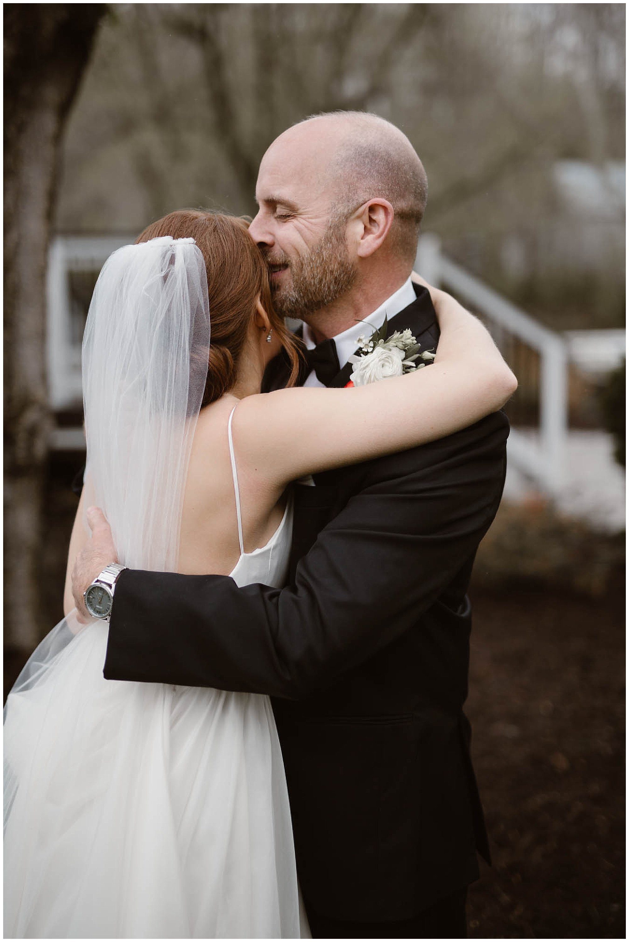 Emotional wedding day photos between bride and father