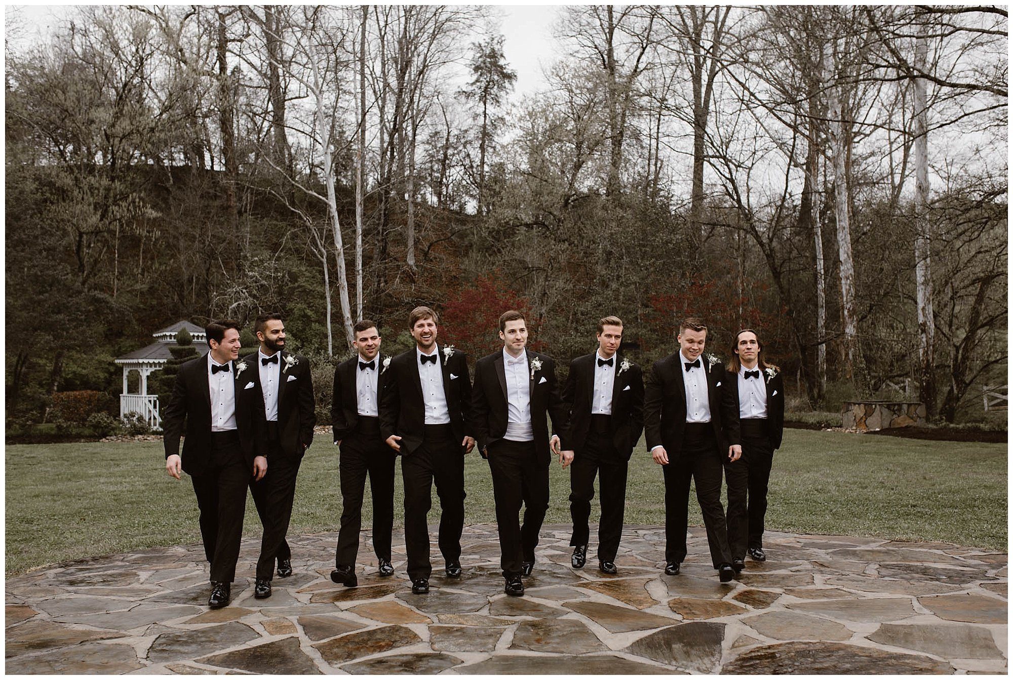Groomsmen photos at rainy wedding in Knoxville