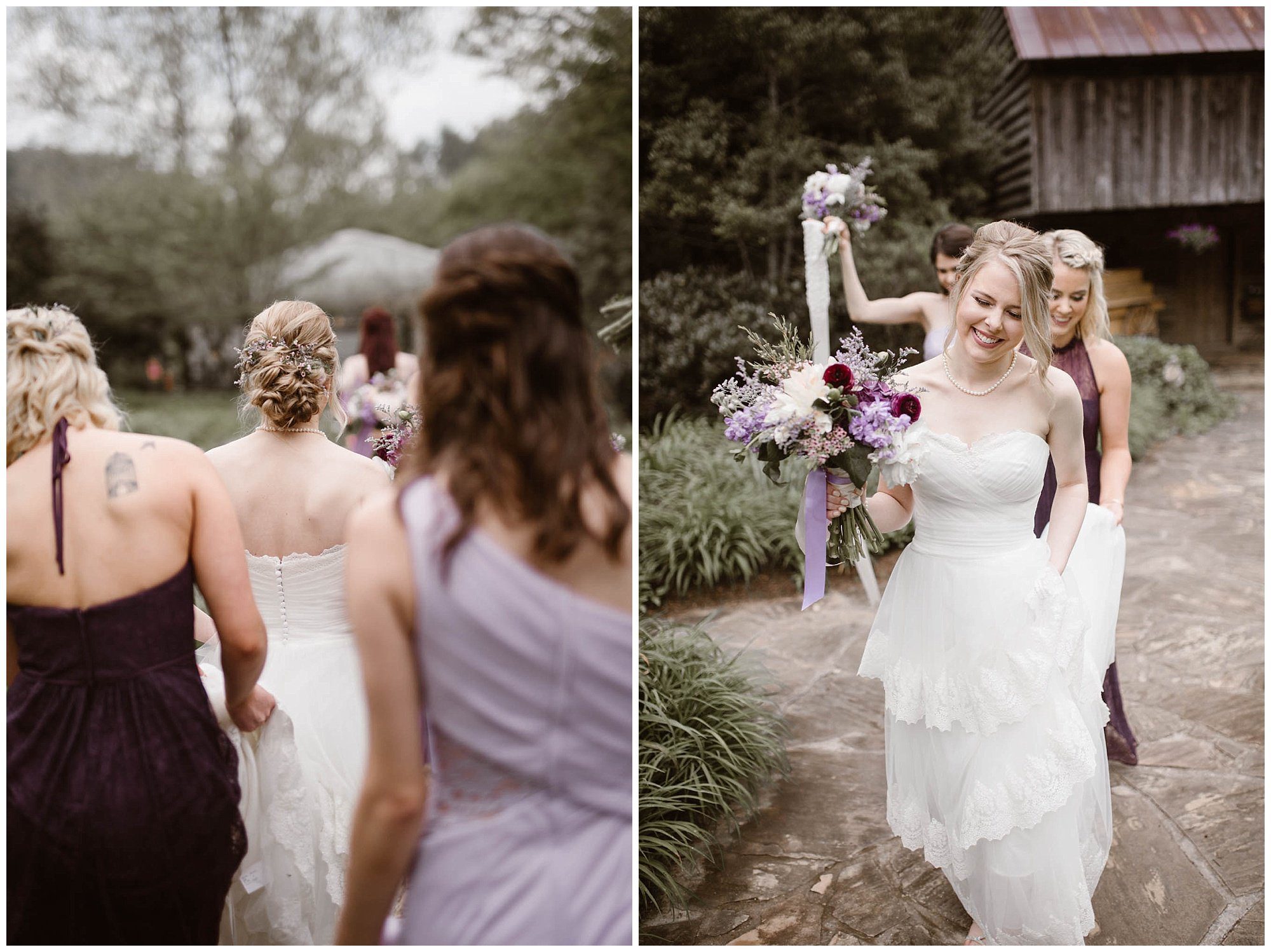 Bridesmaid and bride at The Lily Barn in Townsend, Tennessee
