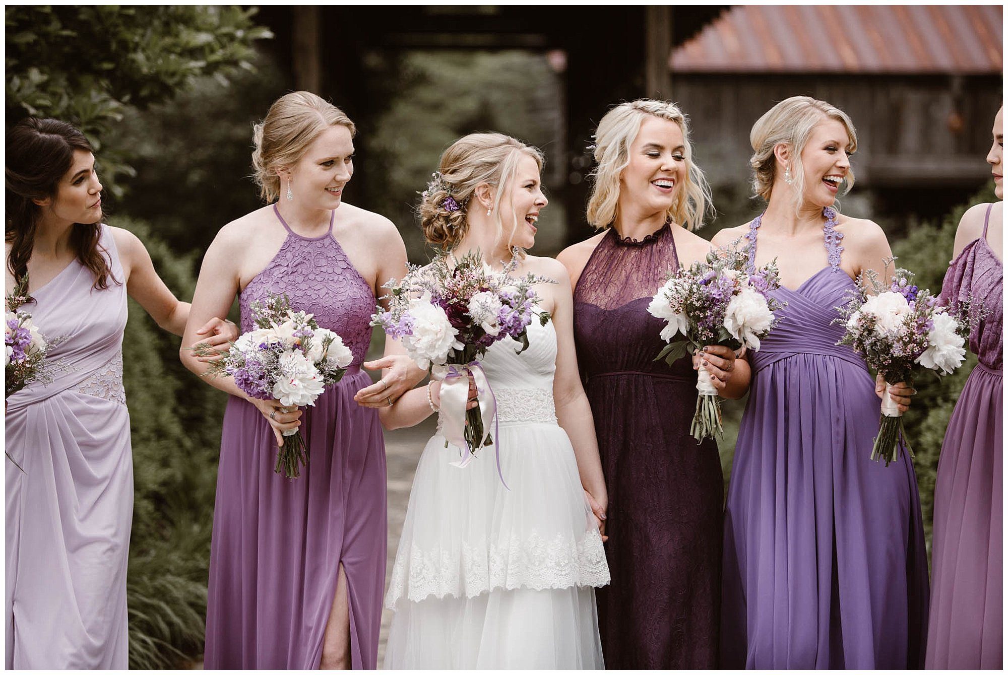 Bride and bridesmaids at rustic mountain wedding in Tennessee