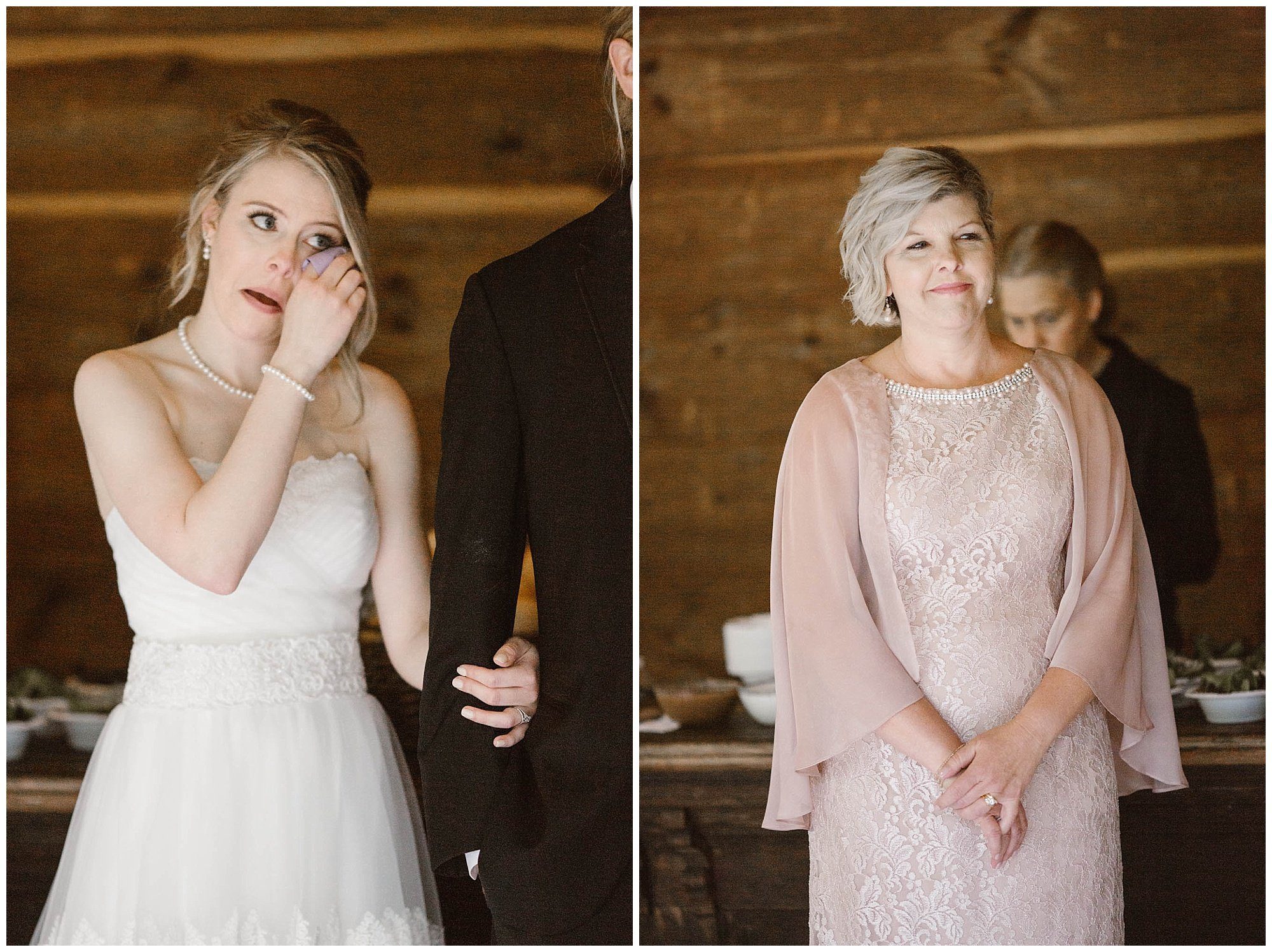 Bride crying at toasts on wedding day