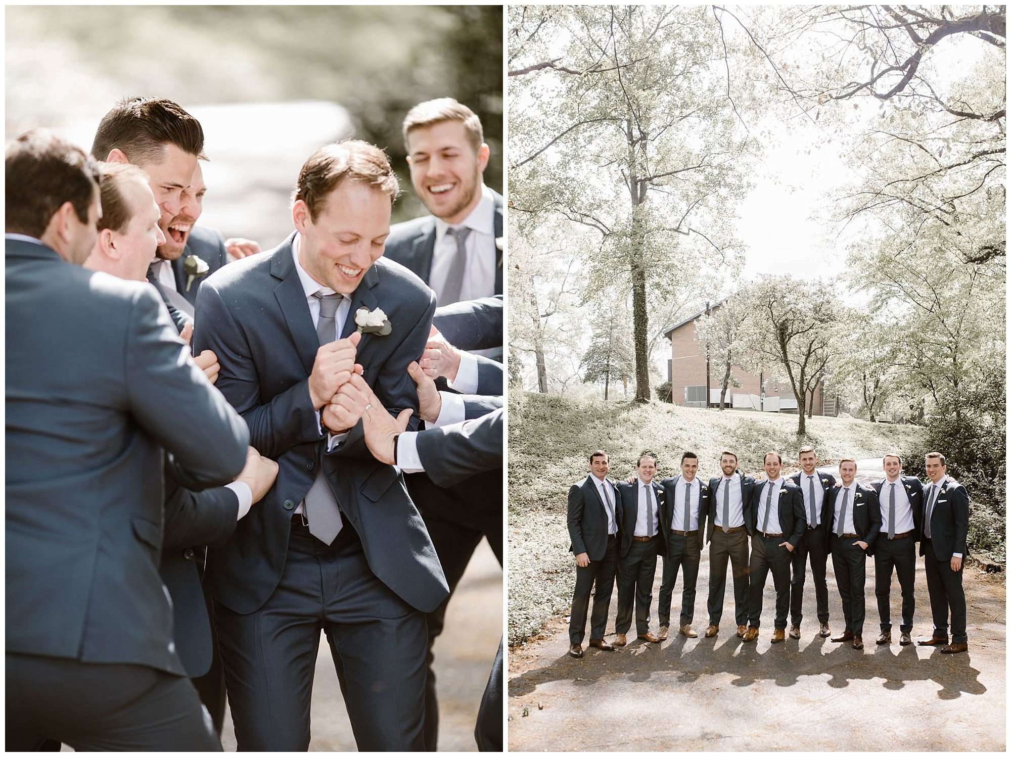 groom and groomsmen on greenway in Knoxville