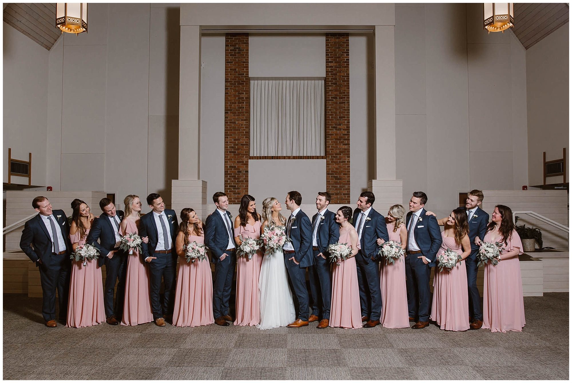 entire bridal party photographed in church
