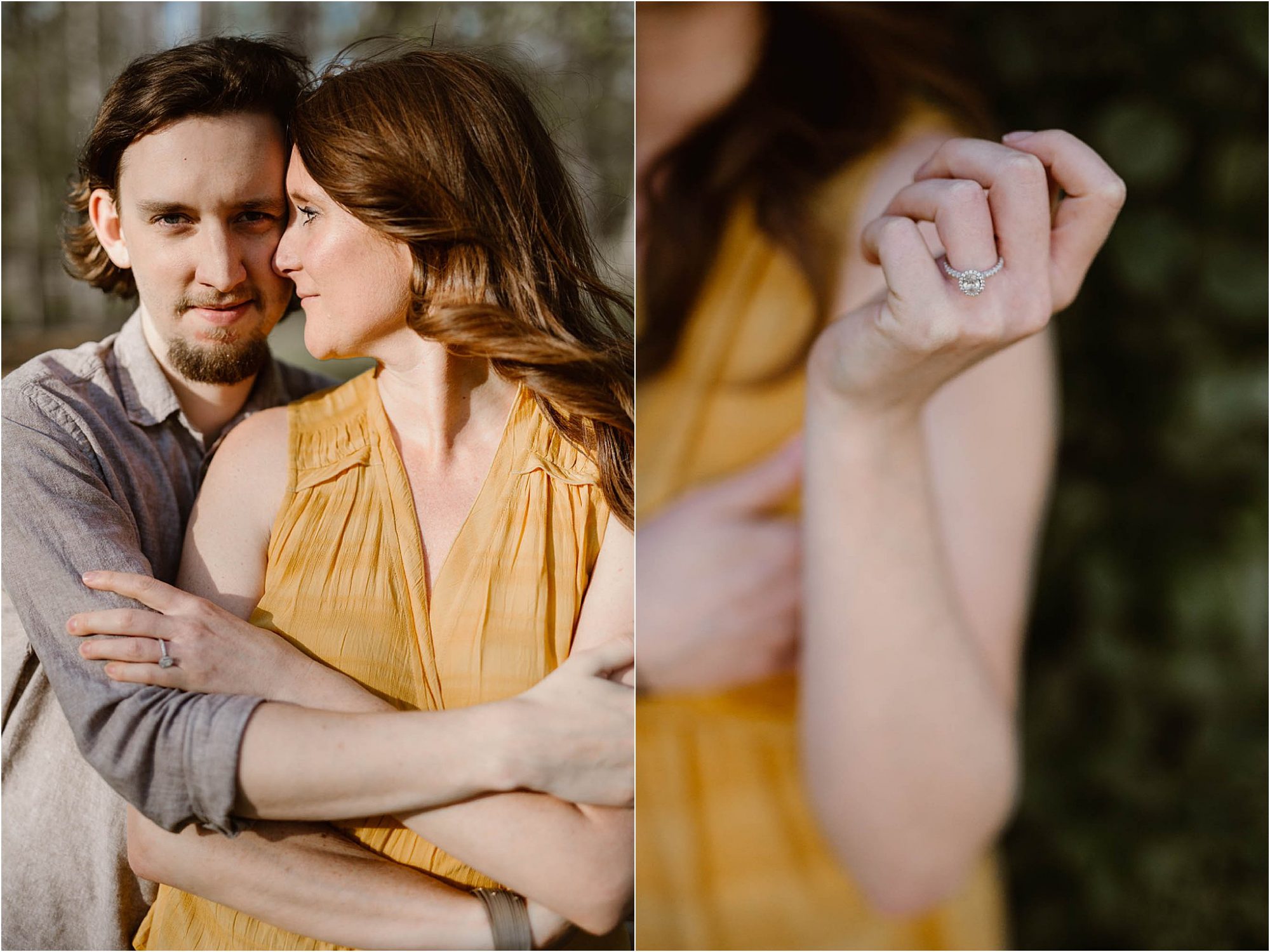man and woman hugging during Hunter Valley Engagement session in Knoxville