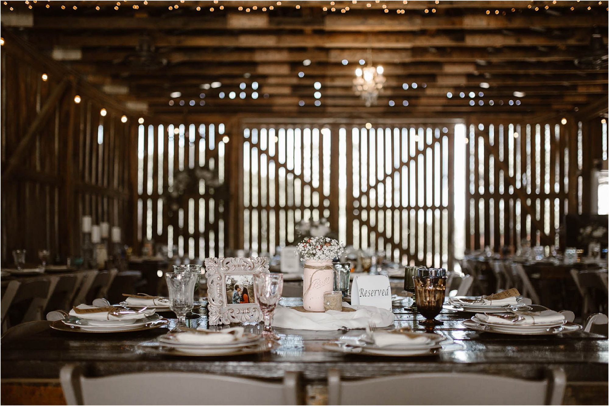 Tablescape photo of rustic glam reception decor