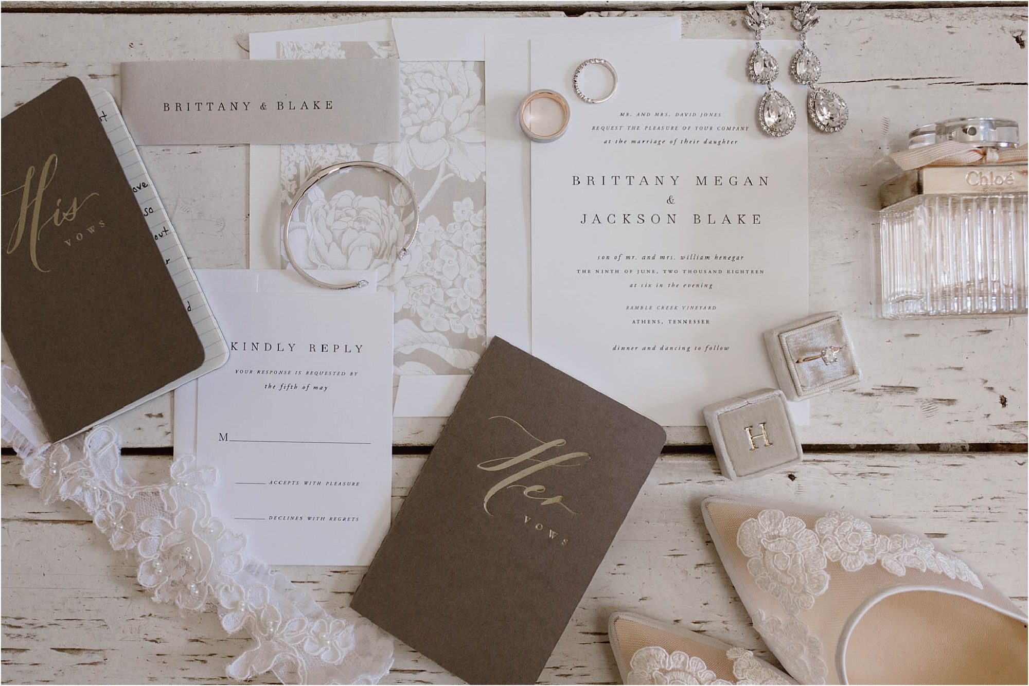 modern invitation suite with wedding details
