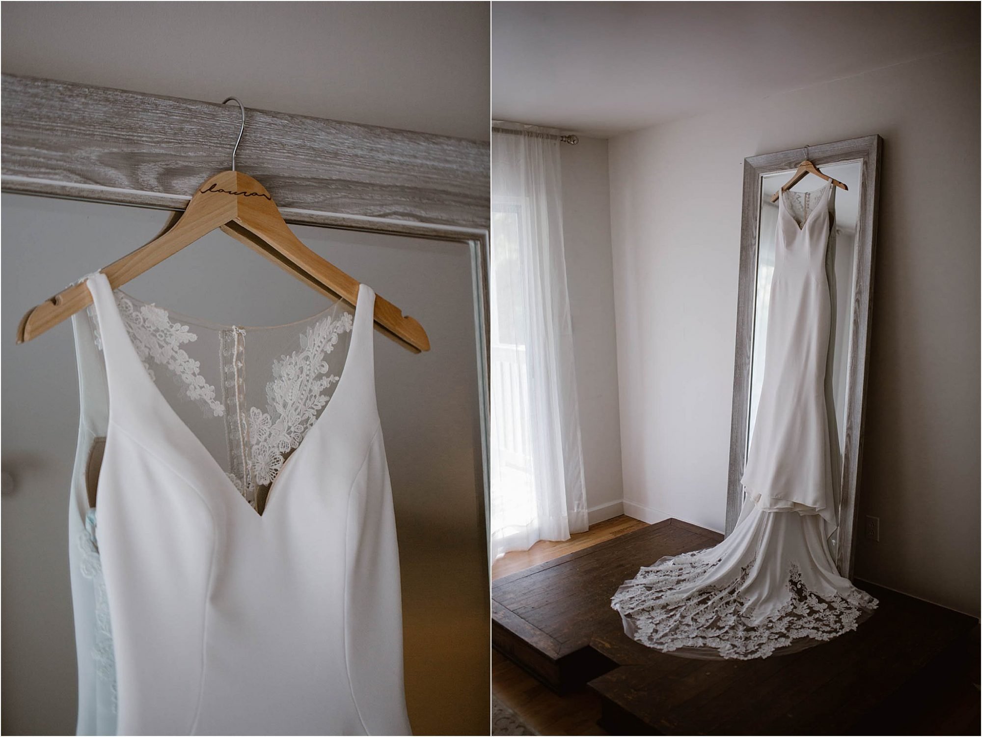 wedding dress hanging no mirror in house