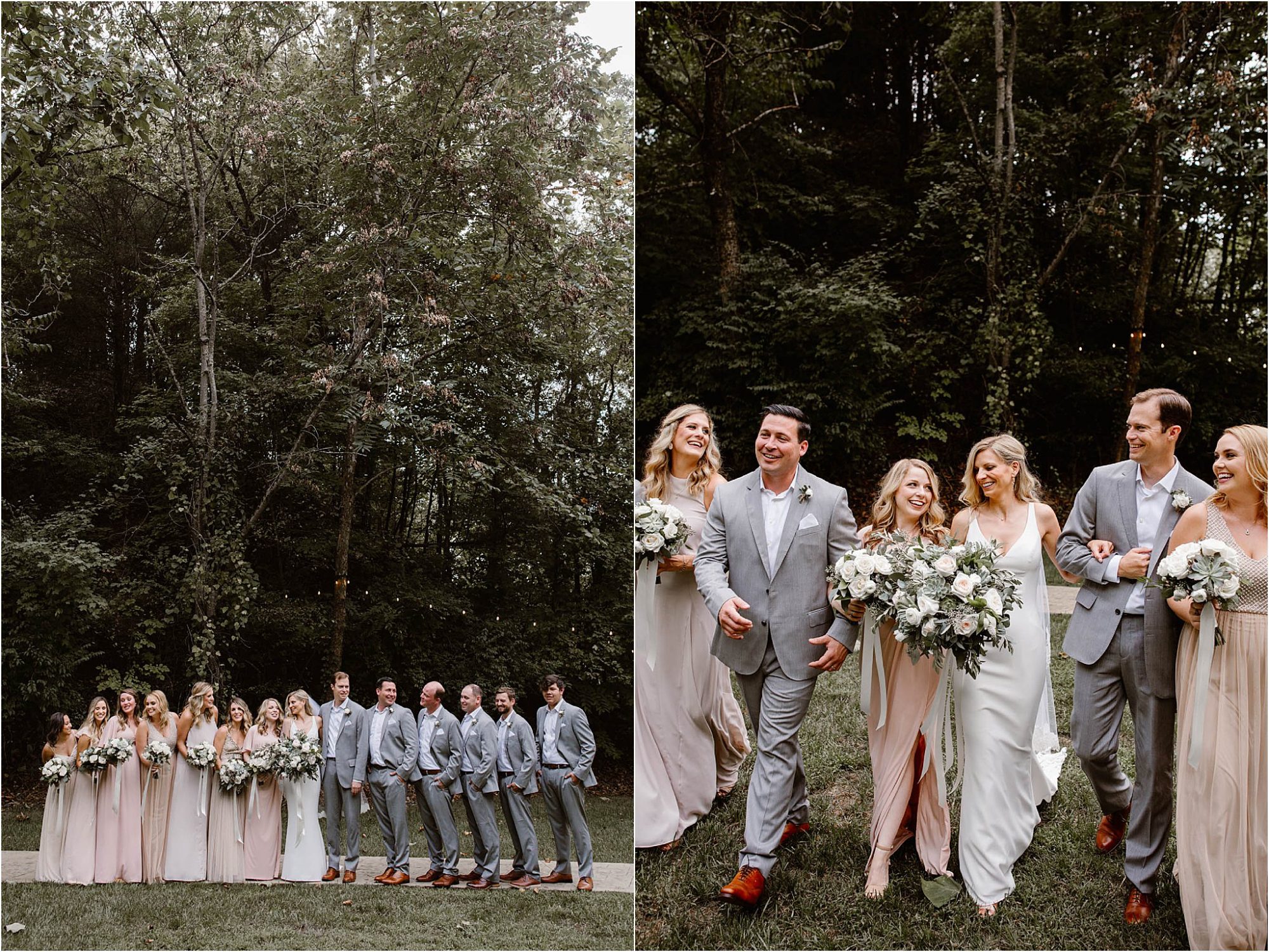 bridal party photos at woodland wedding
