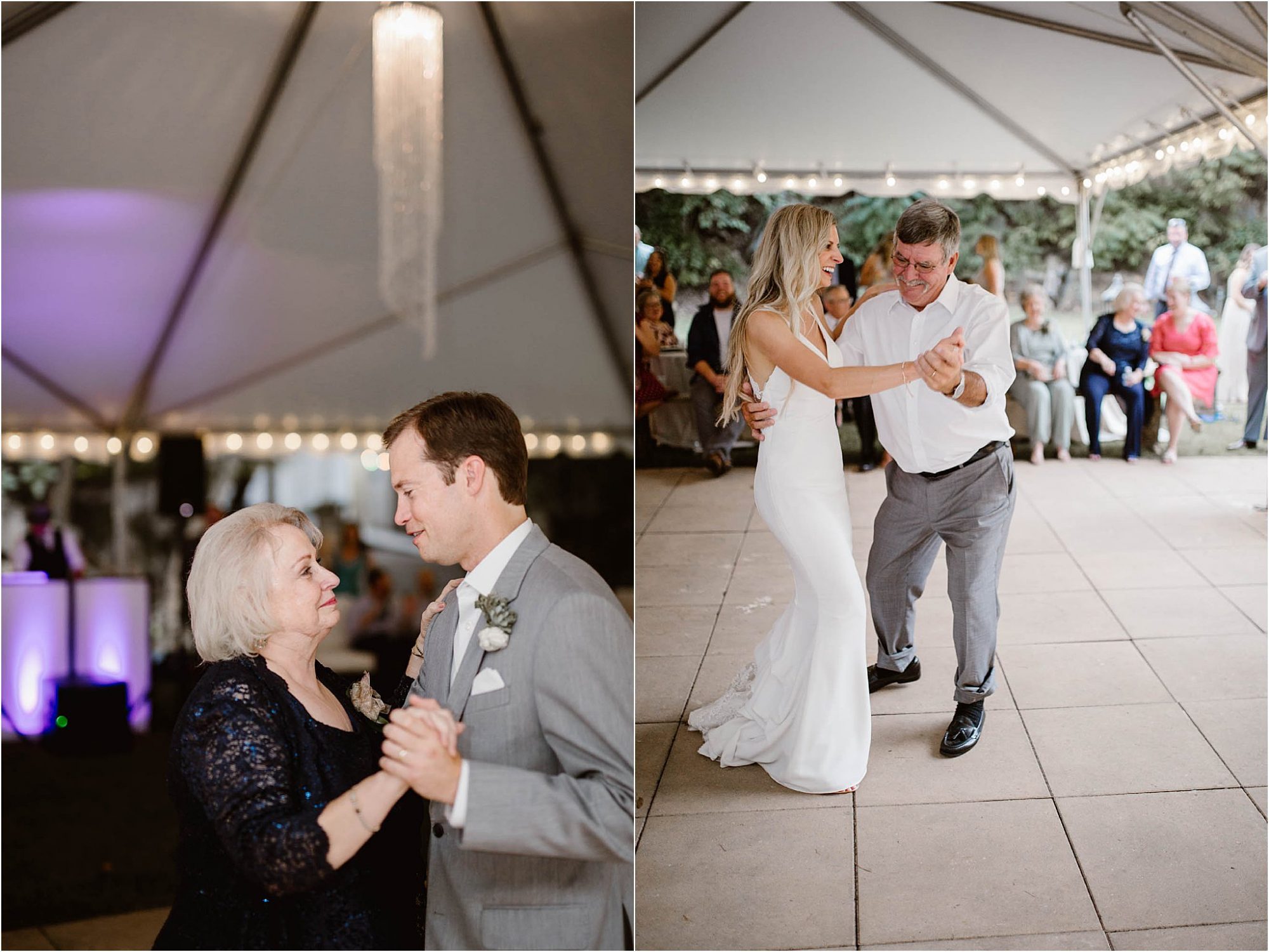 parent dances with groom and bride