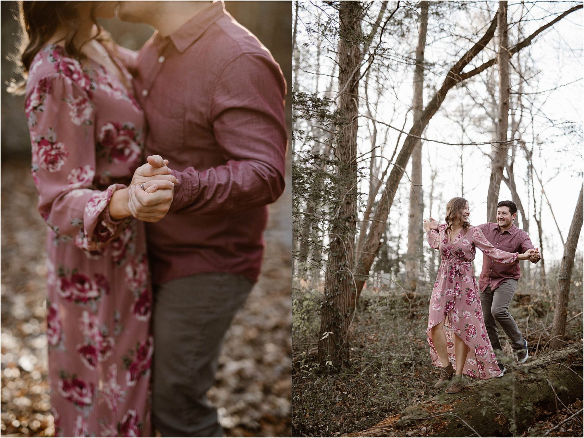 boy and girl dancing in the forest in Tennessee