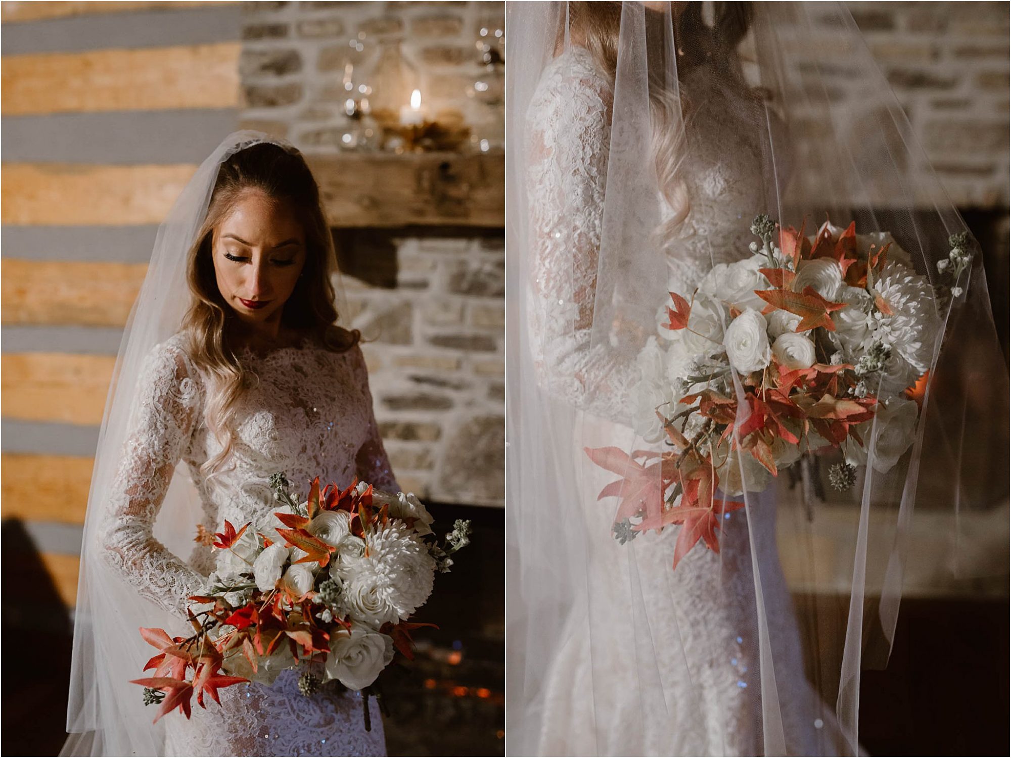 bridal portraits of bride at Tennessee cabin wedding
