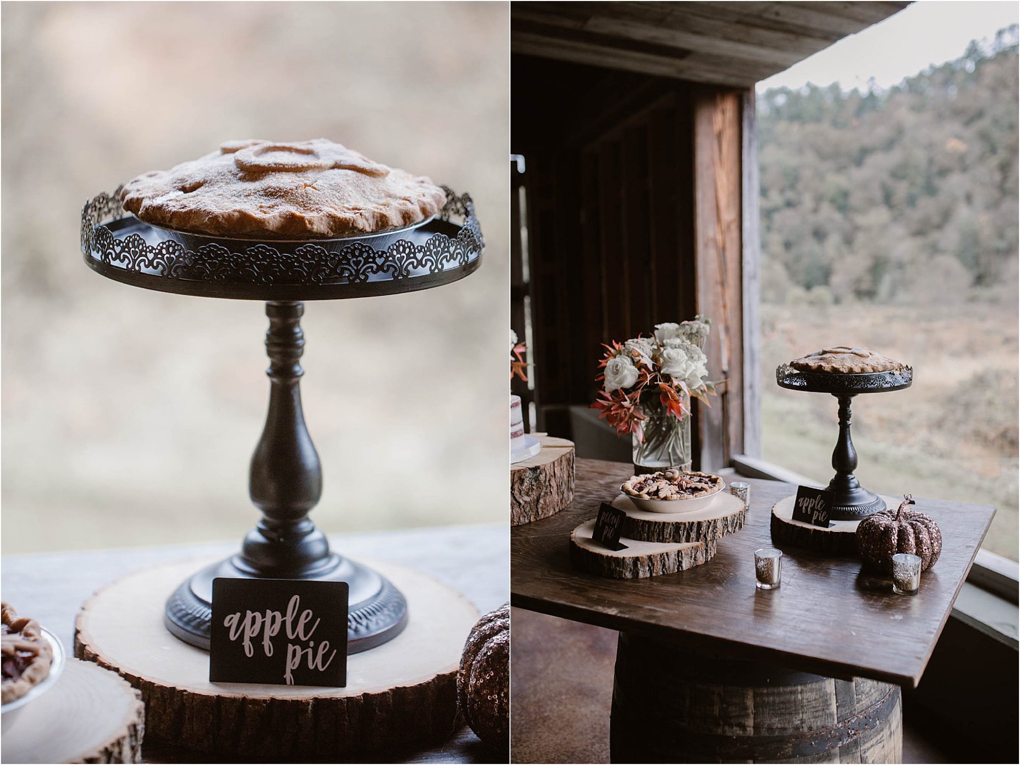 cakes and pies at fall wedding in Walland, Tennessee