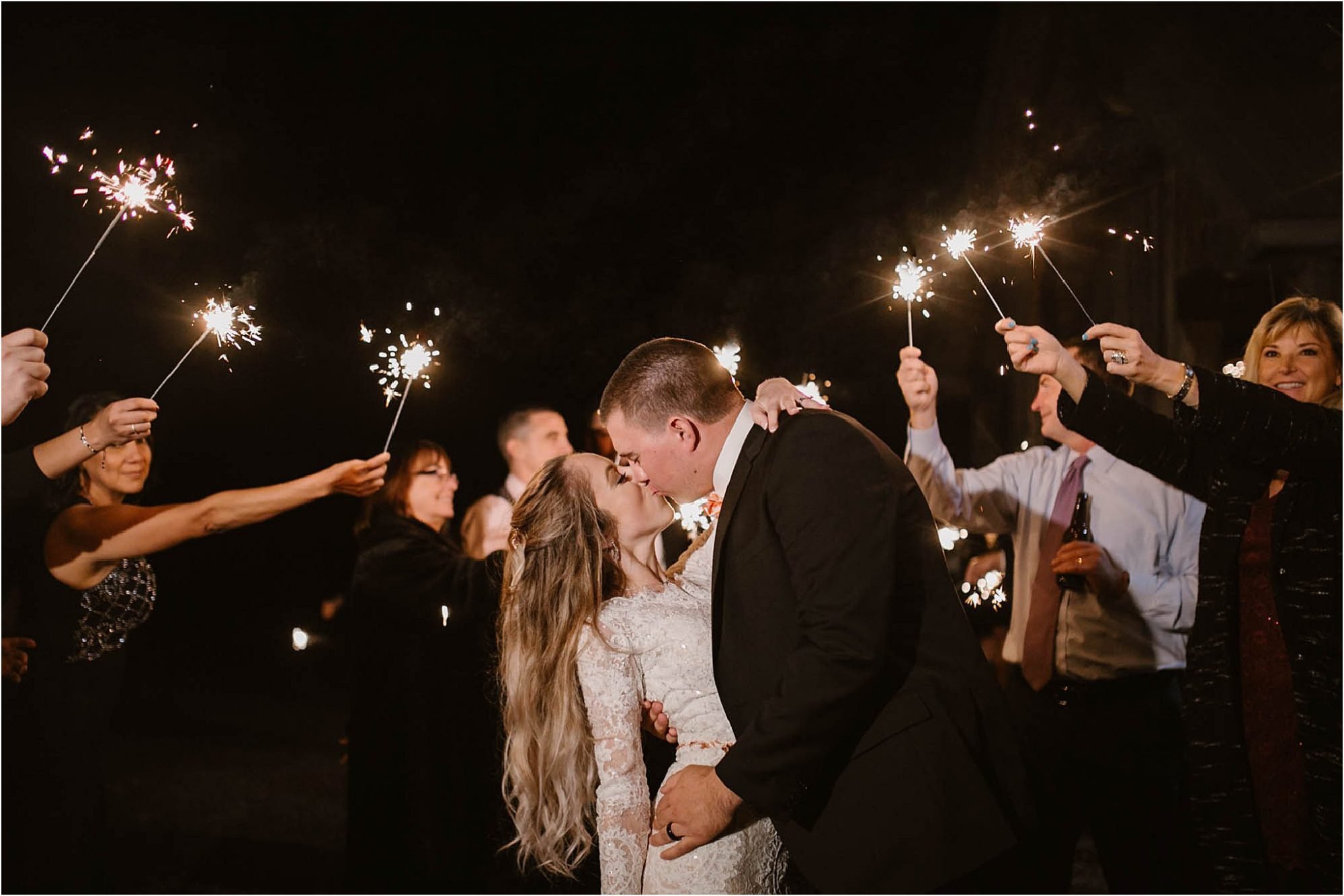 sparkler exit photos at wedding reception
