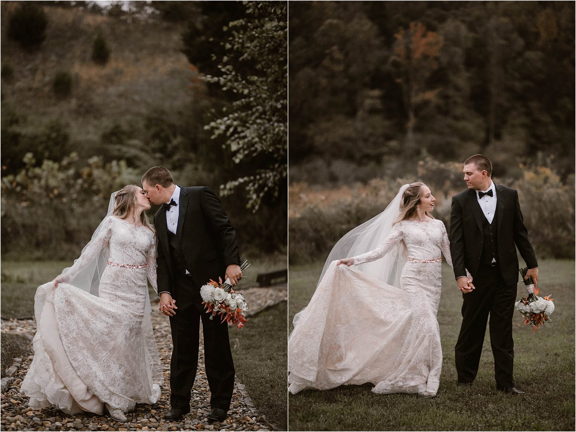 bride and groom couple photos at Fall Wedding at Pure Water Farm