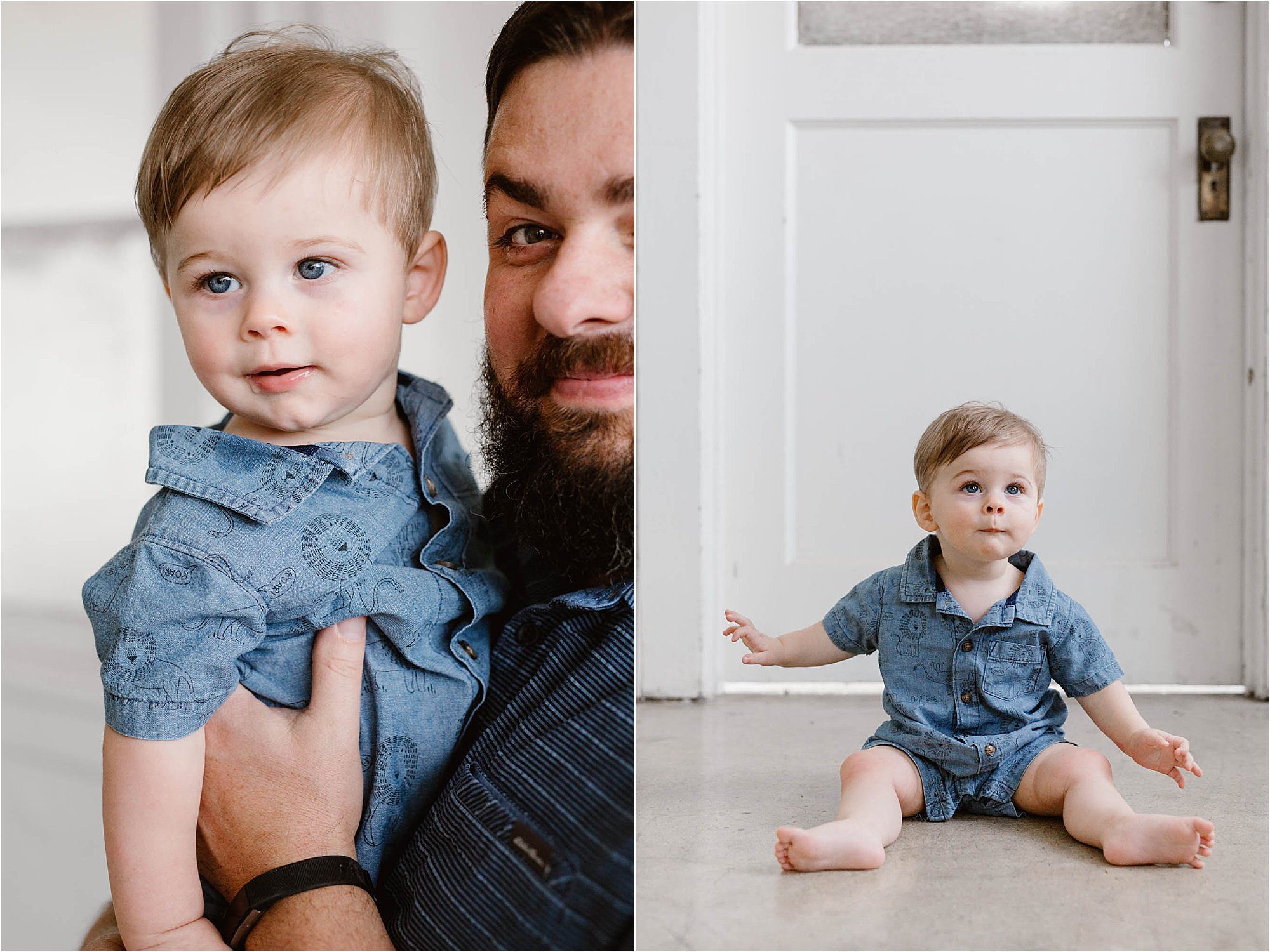 portraits of small child in blue jean outfit