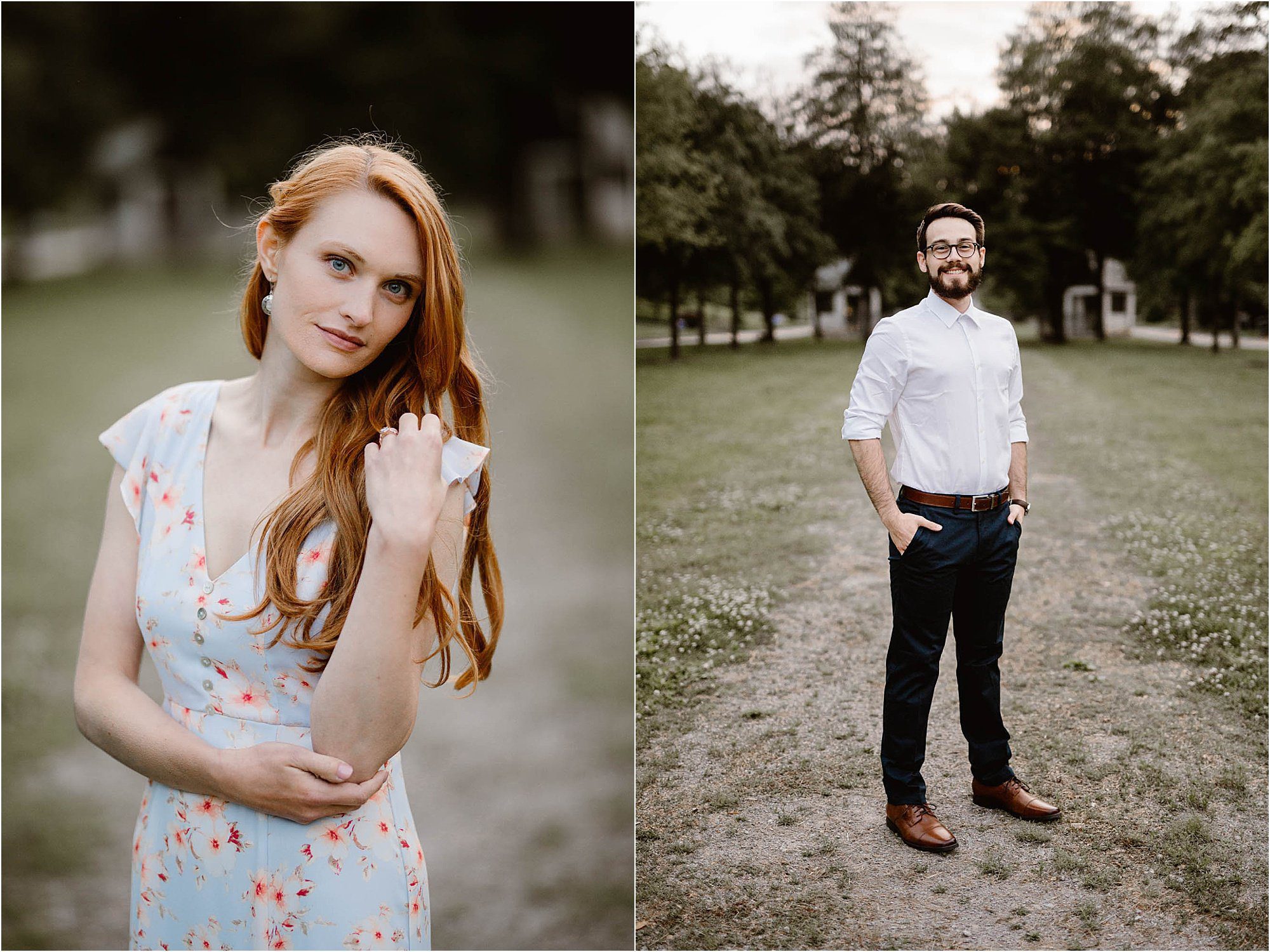 portrait photos of girl in blue dress and boy in white shirt