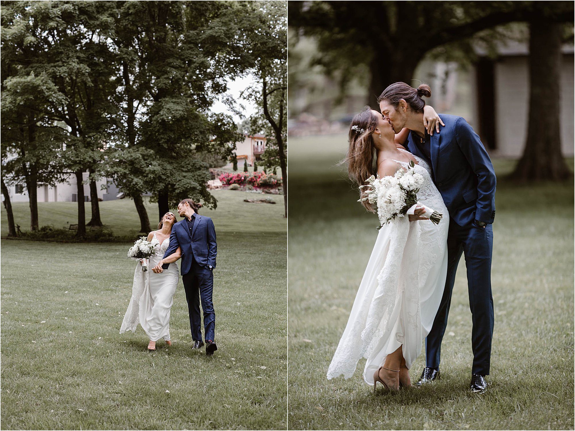 photos of bride and groom in backyard