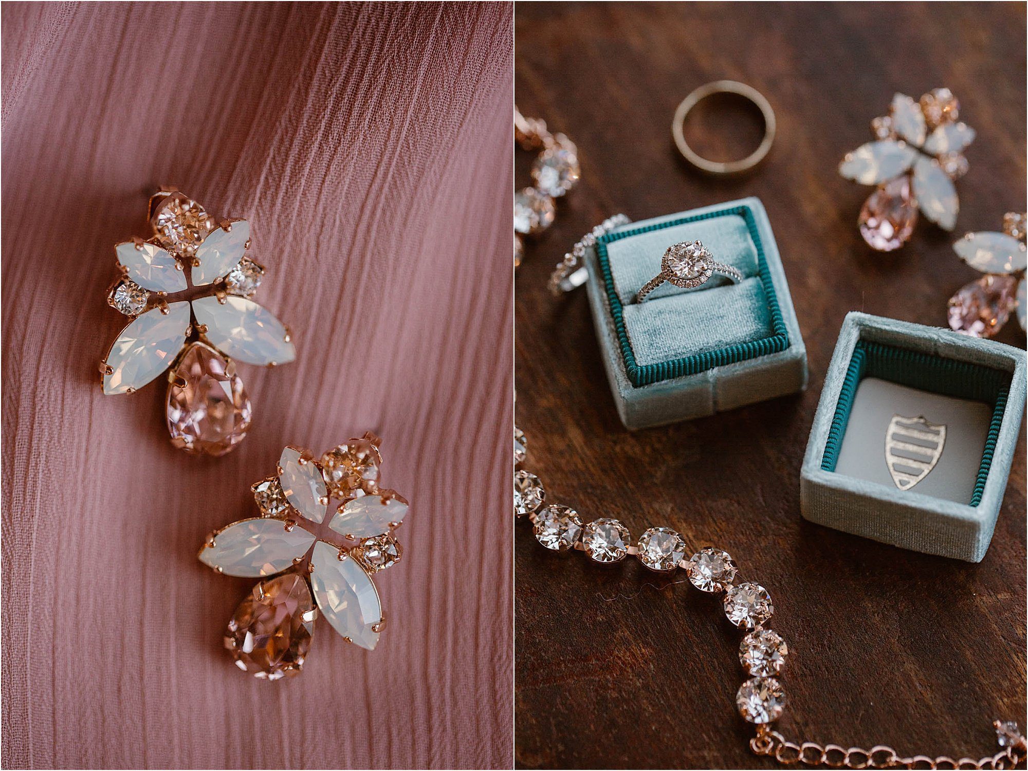 light pink and blue wedding earring and jewelry