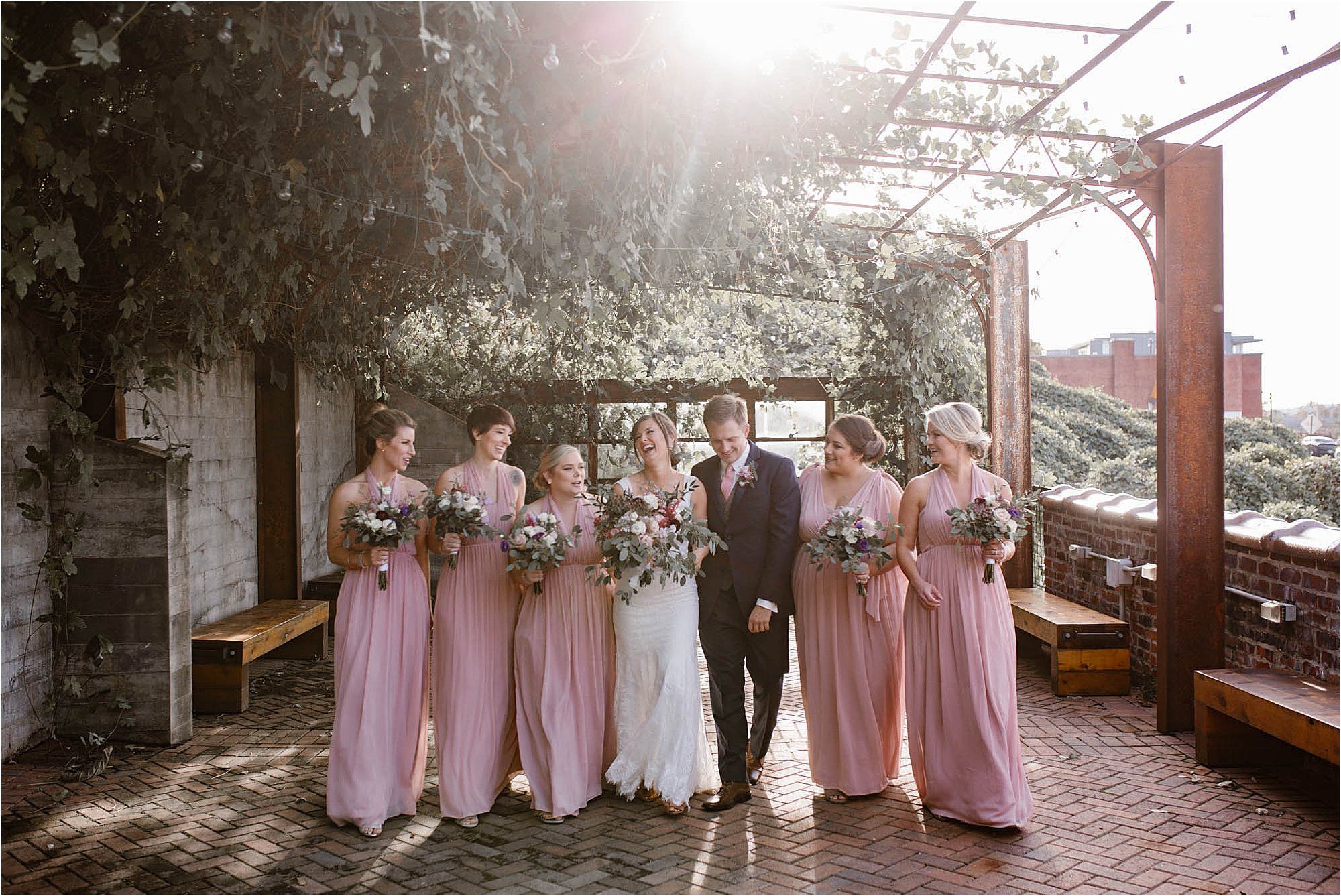light pink and navy blue bridal party photos