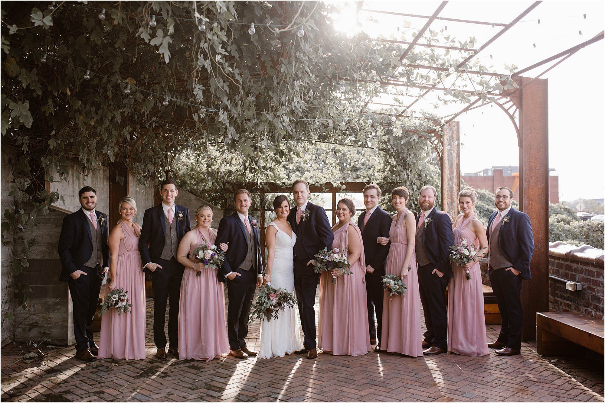 light pink and navy blue bridal party photos