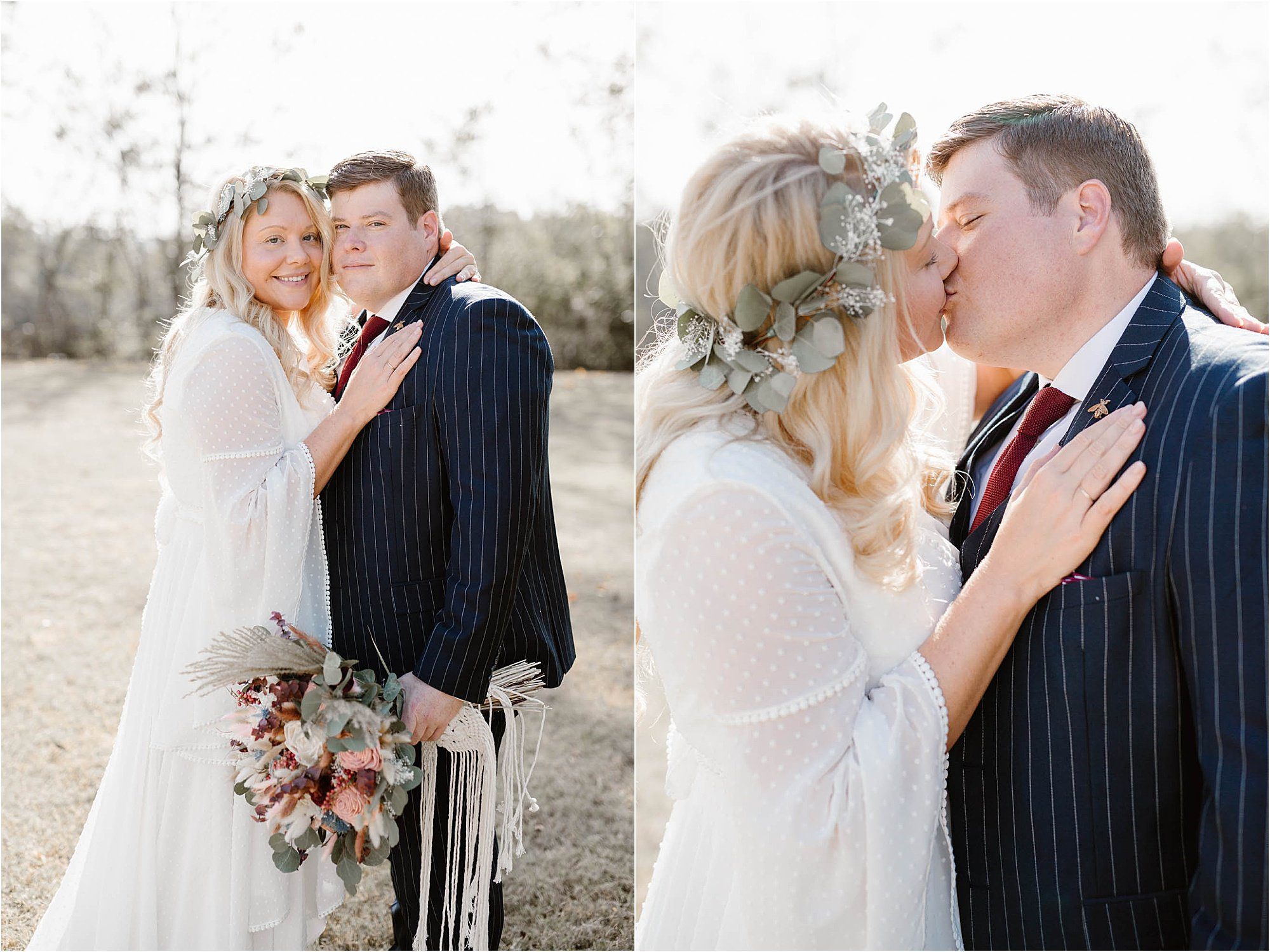 man and woman kissing on wedding day