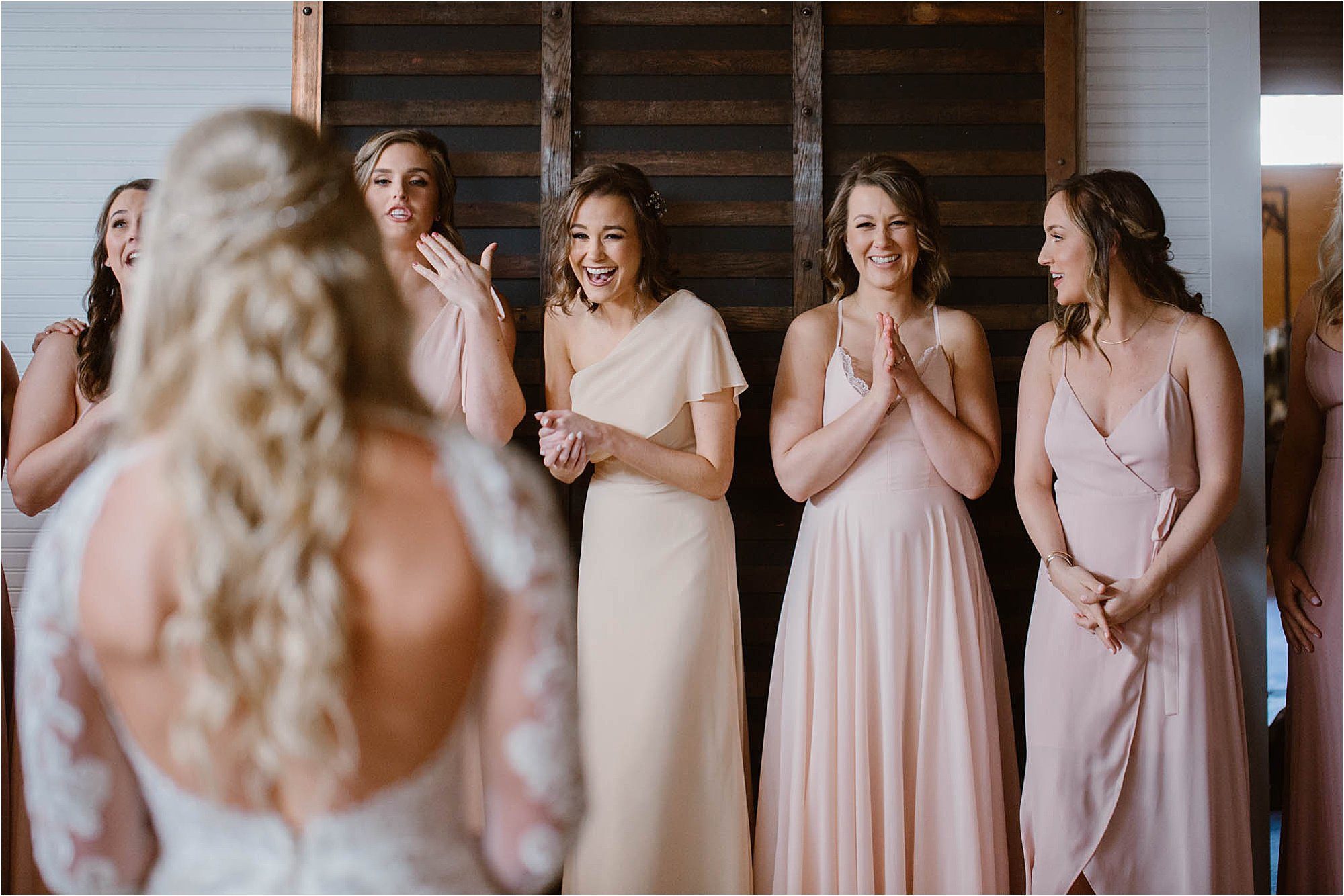 bridesmaids seeing bride for first time