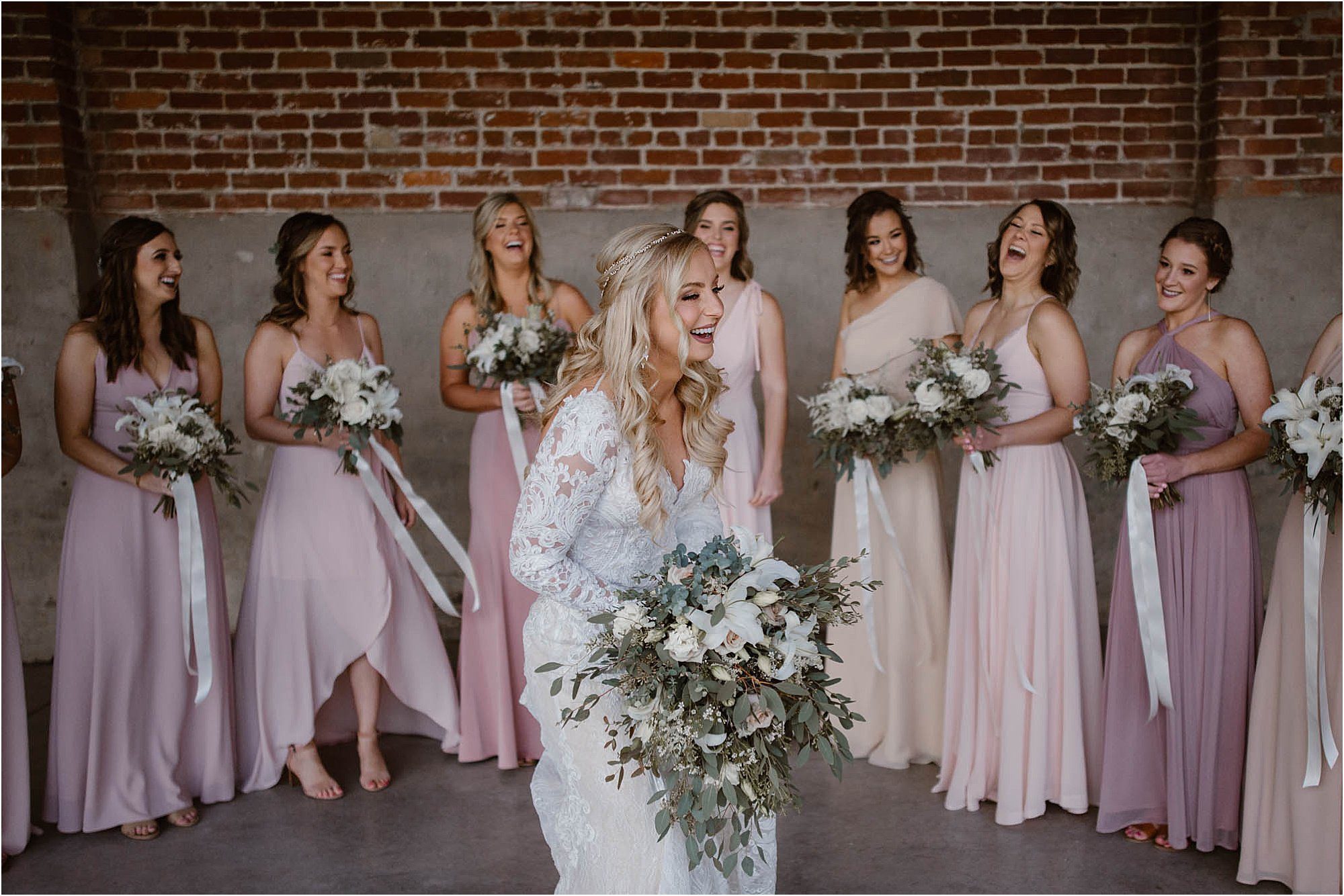 bride and bridesmaid photos at Mill & Mine Knoxville