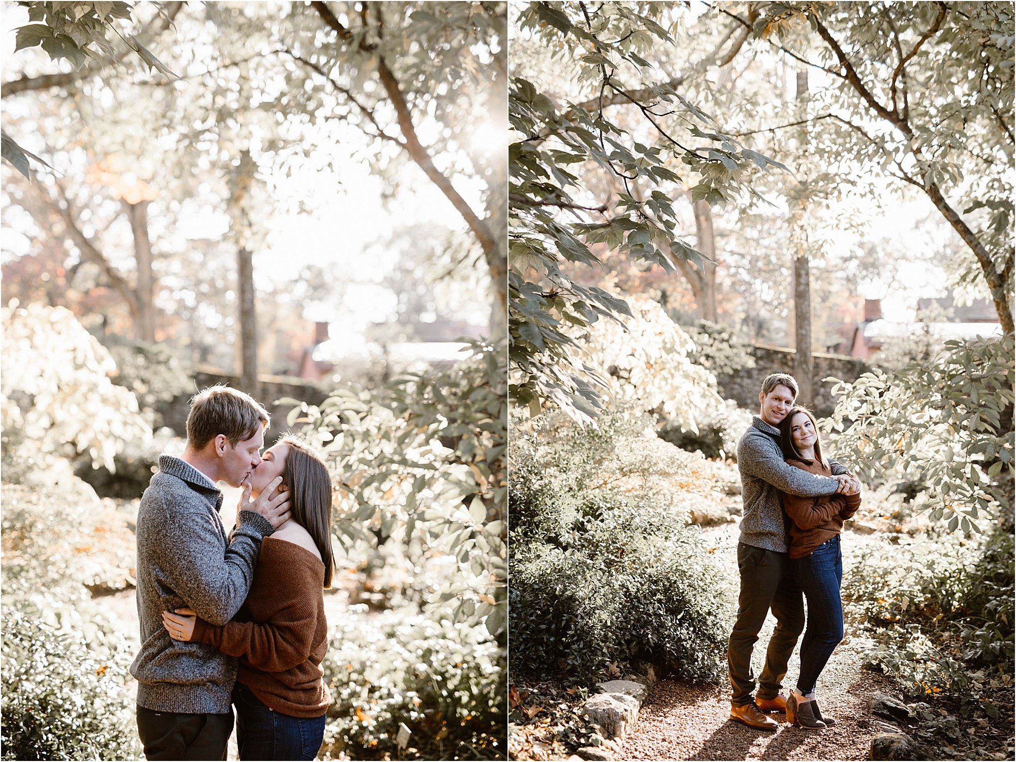 man and woman kissing at engagement session