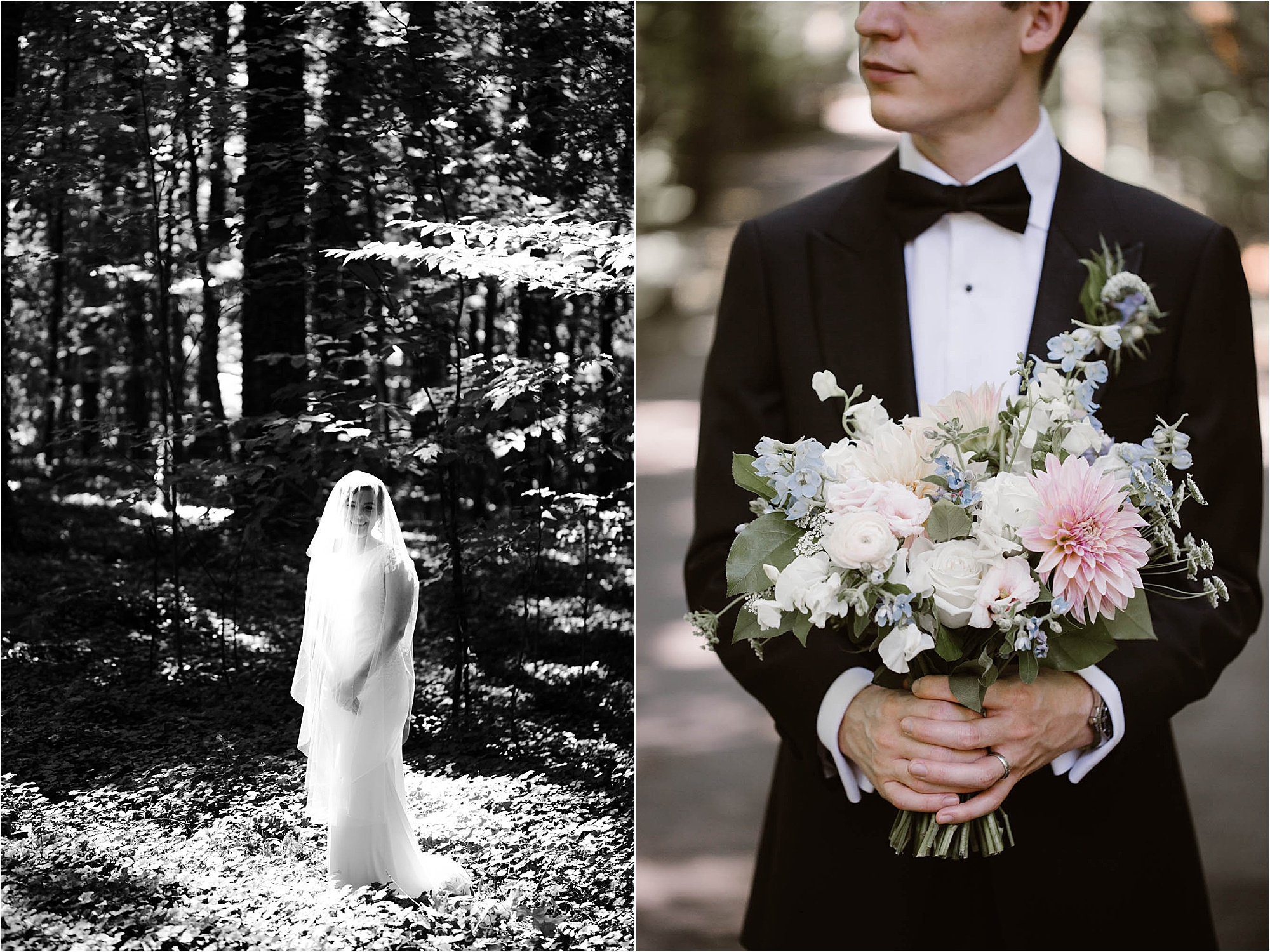 bridal photos in forest