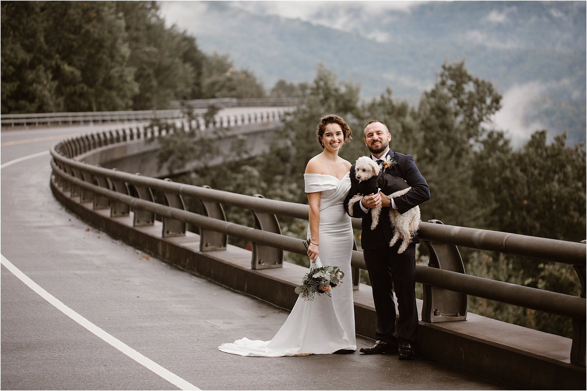 bride and groom elope with dog in the Smokies