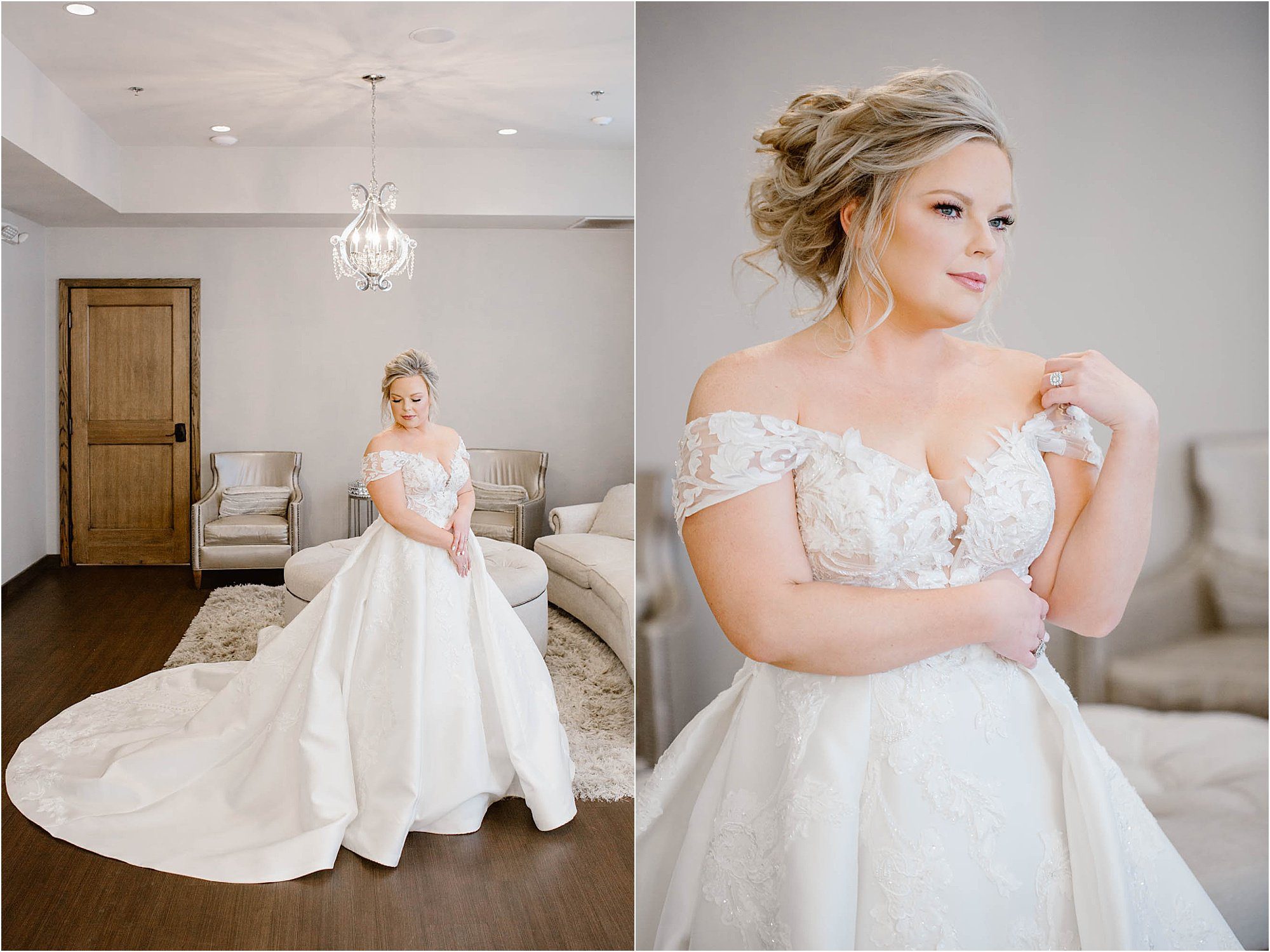 bridal photos in white bridal room