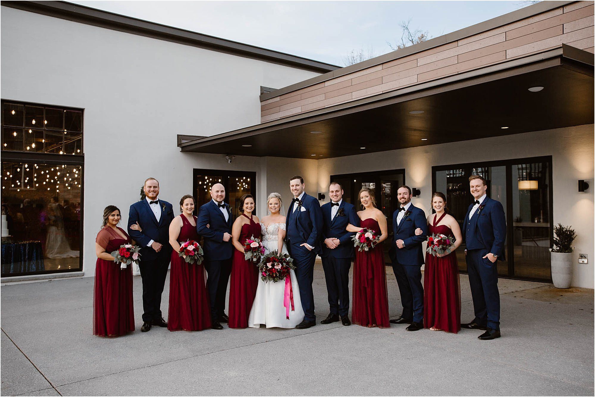 bridal party photos outside The Press Room Knoxville