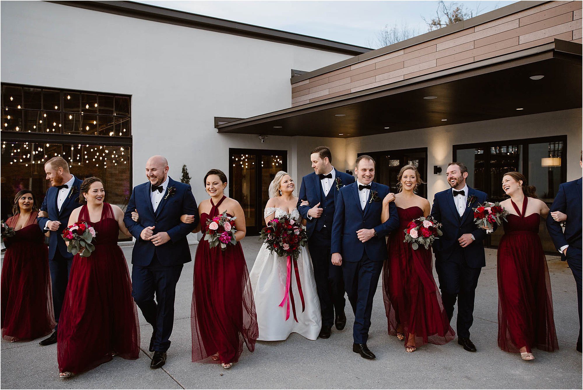 bridal party photos at celestial wedding in winter