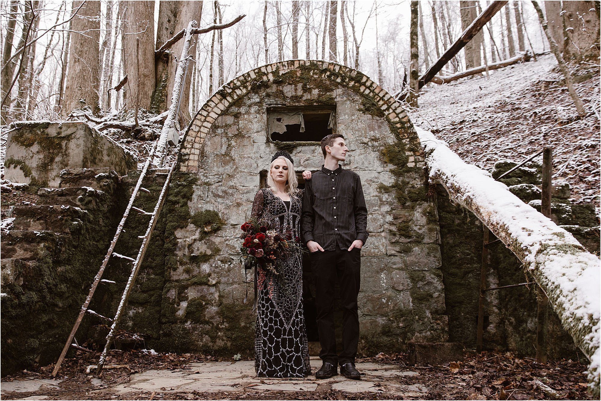 Fairy House in Smokies Winter Engagement Photos 