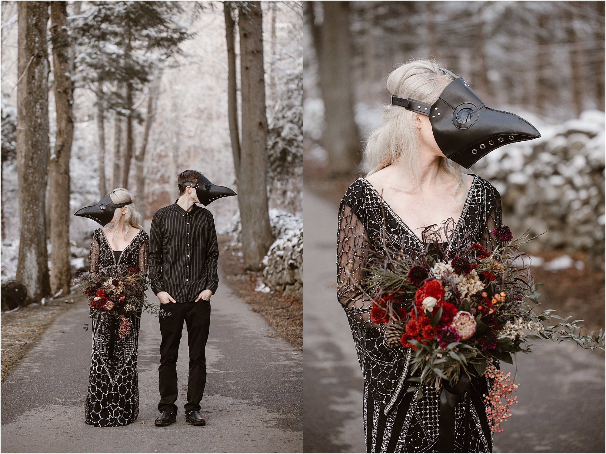 black plaque masks in engagement photos