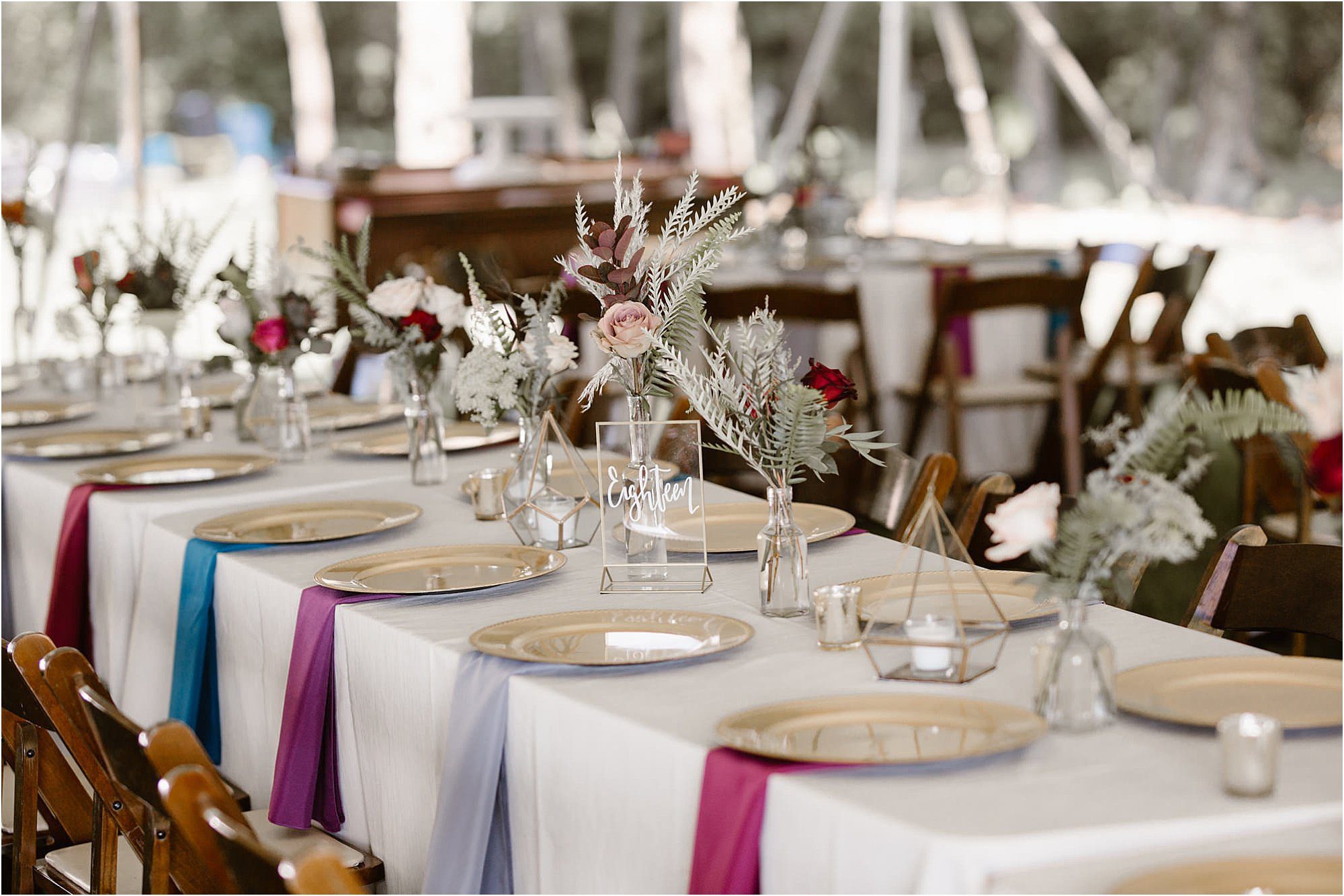 reception wedding decorations in jewel-toned color palette
