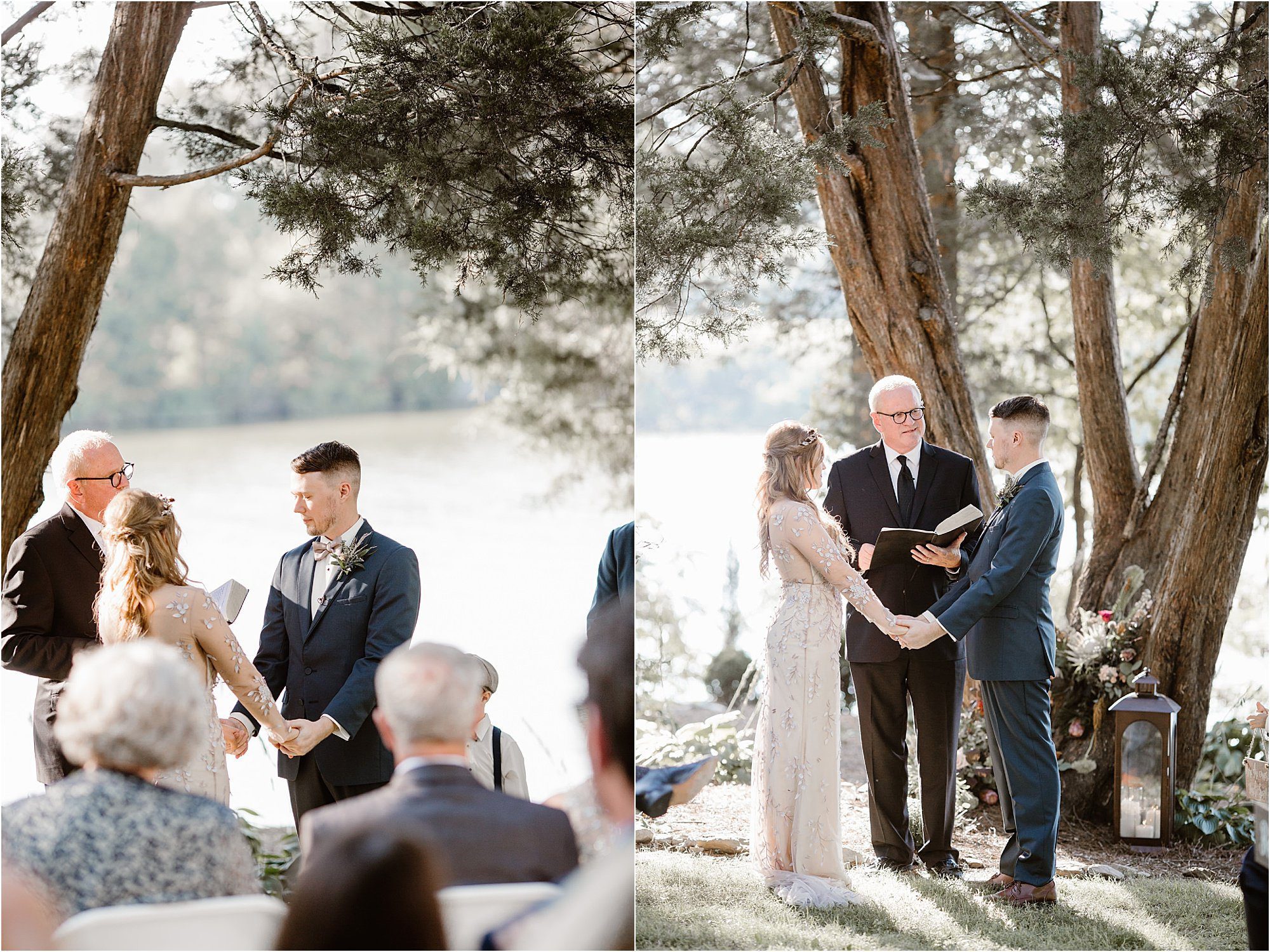 sunny wedding ceremony under large tree