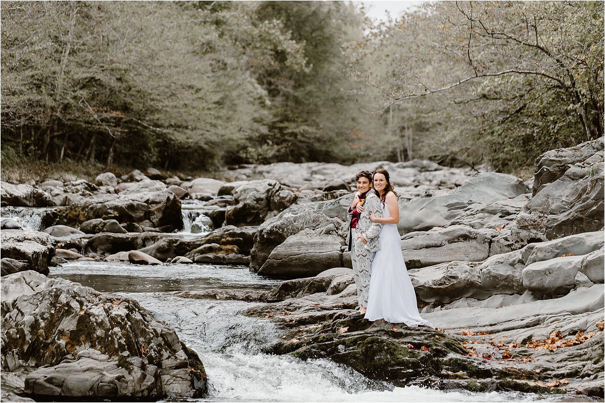 wedding photos on The Little River in the Smokies