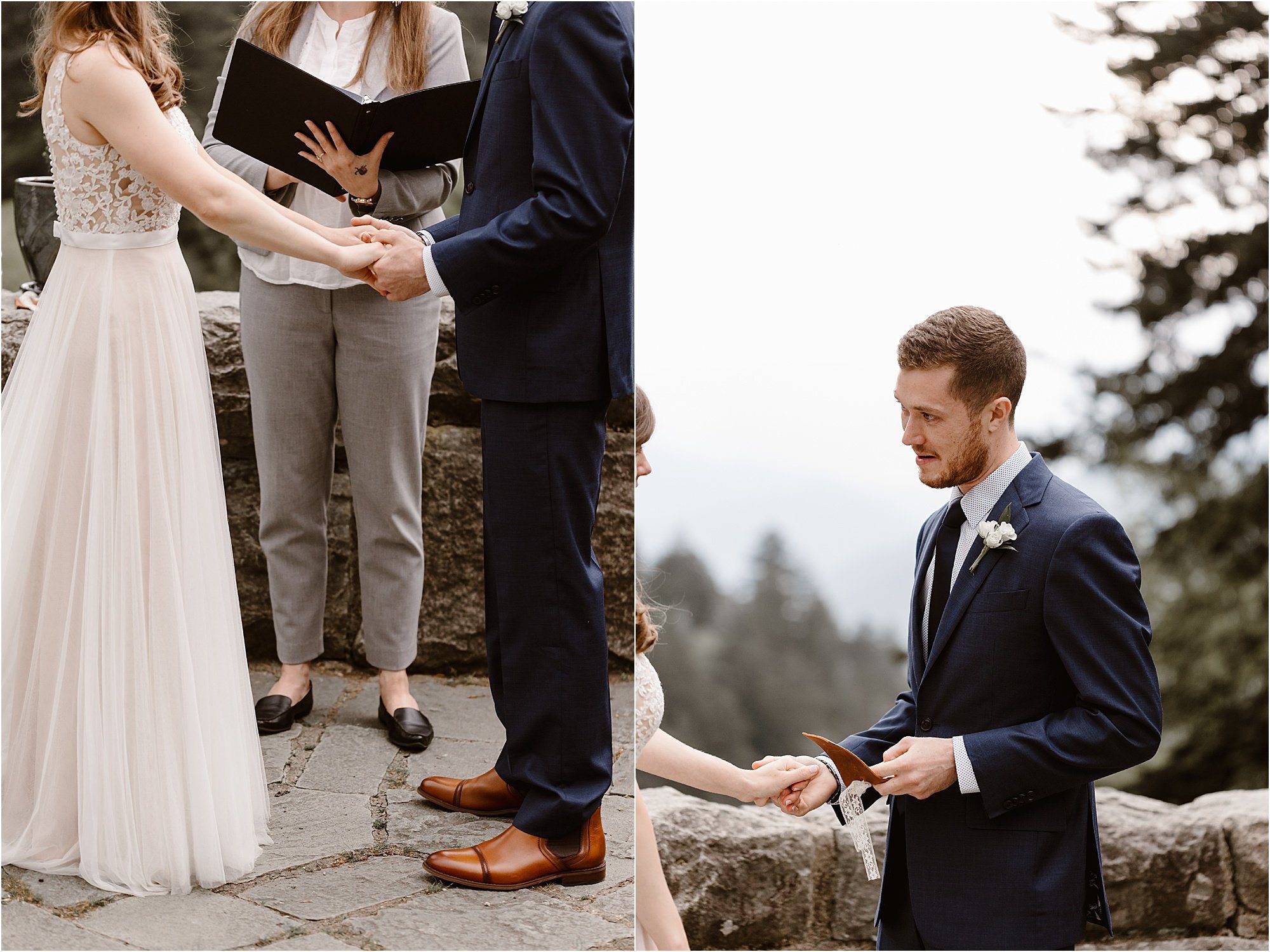 groom and bride read wedding vows at elopement in the Smokies