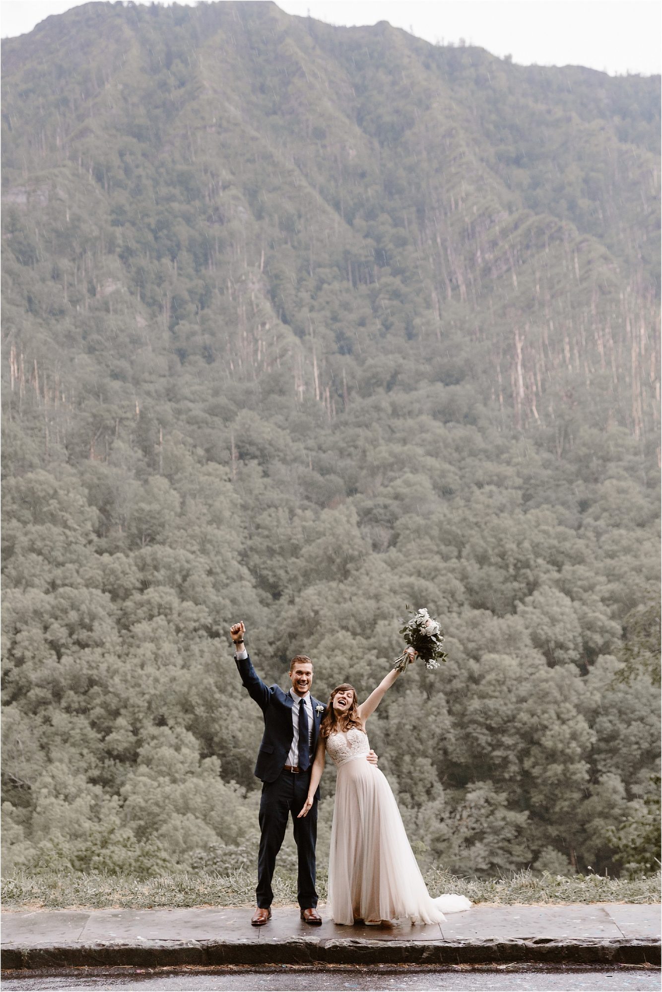 bride and groom celebrate elopement at Newfound Gap