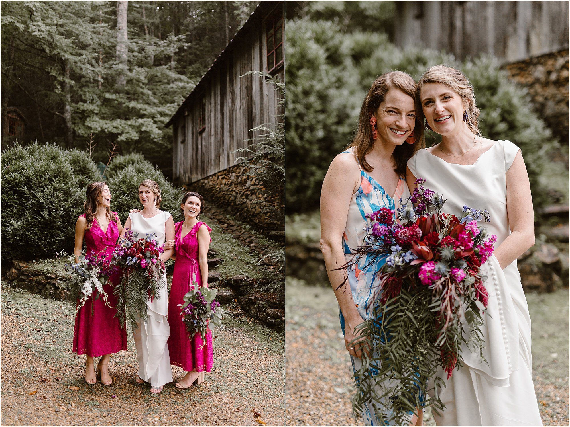 colorful bridesmaids dresses at wildflower wedding theme