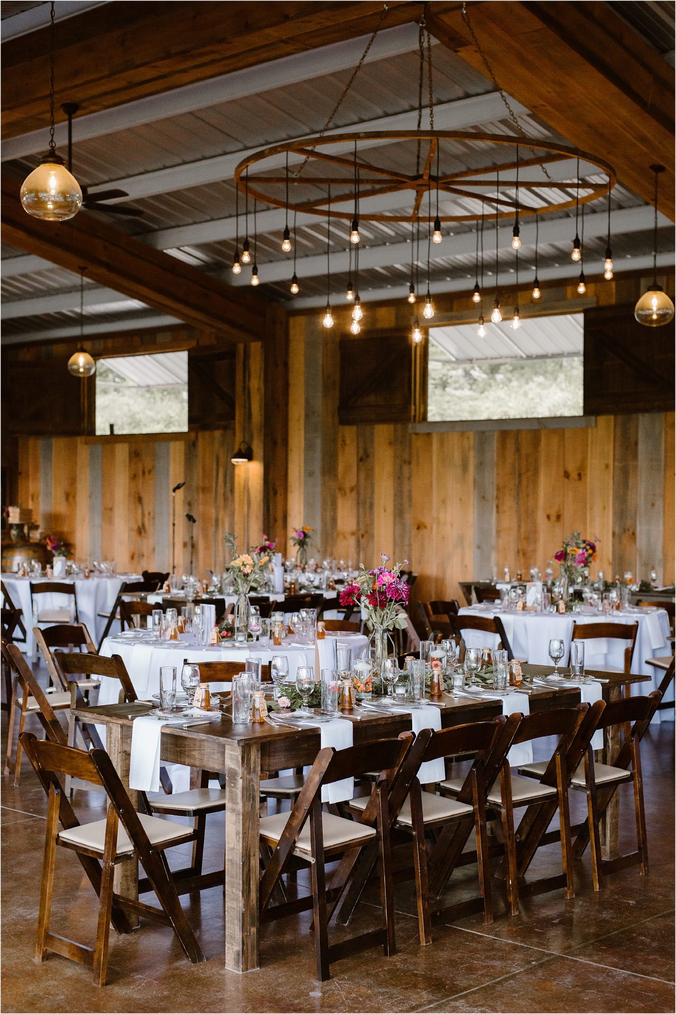 wedding reception at The Vineyards at Betty's Creek with Zinnias and ferns